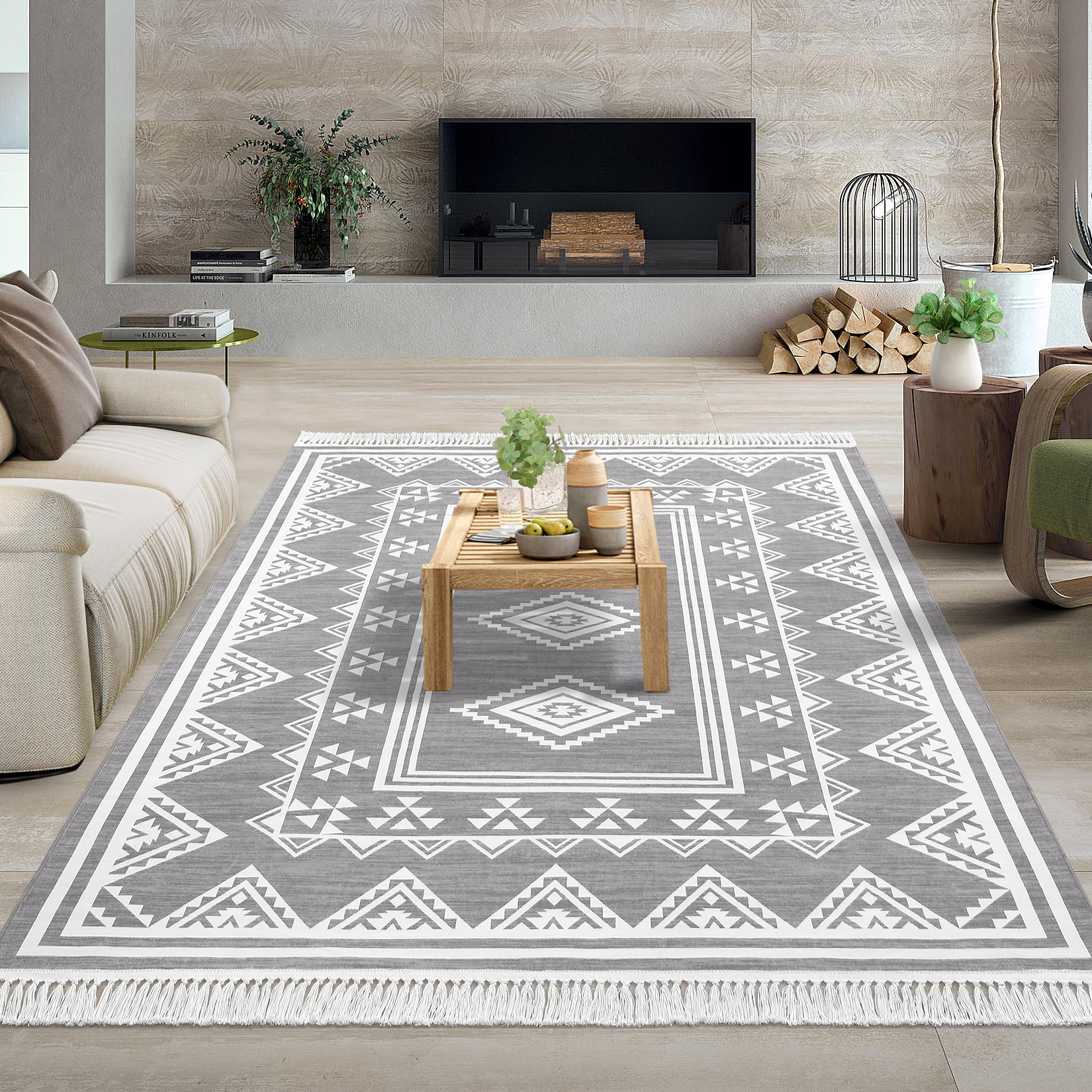 Garvee YXY-LO-PHO-14ALJFWN 9 x 12 (ft) Knotted Wool Gray Rectangular Indoor Geometric Moroccan Machine washable Area rug