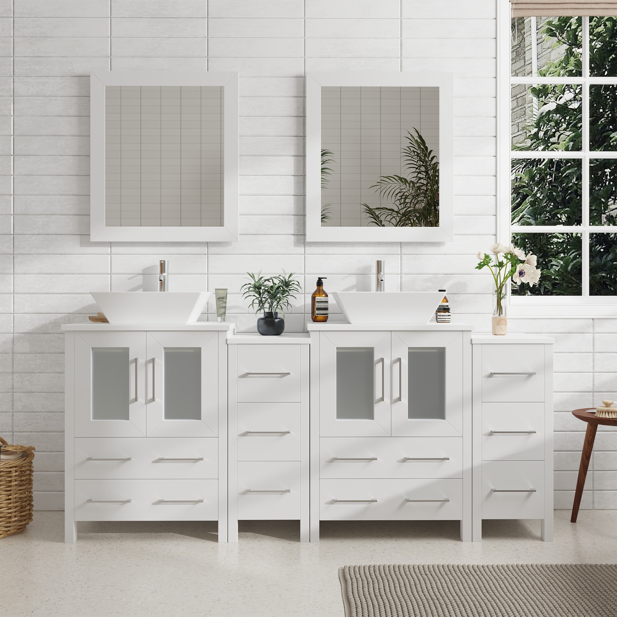 Vanity Art VA3124-72W Ravenna 72-in White Double sink Bathroom Vanity with White Engineered marble Top (Mirror Included)