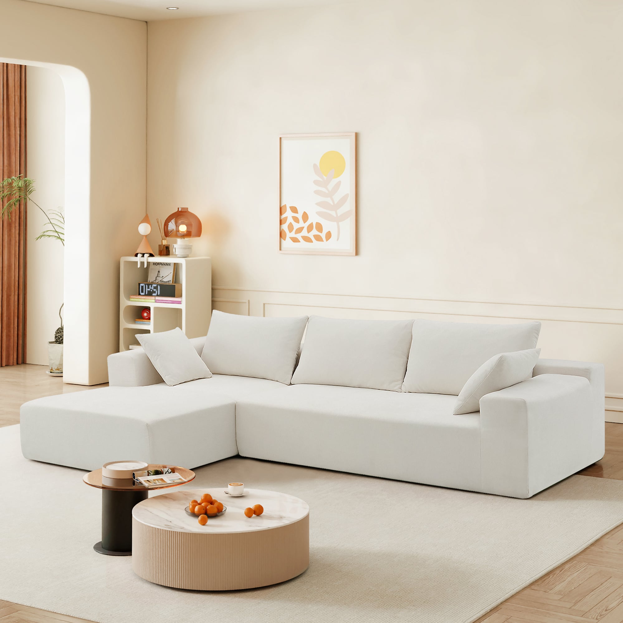 GZMR GZ-GN3448K Modular Sectional Living Room Sofa Set 109-in Modern Cream Chenille 4 -seater Sofa