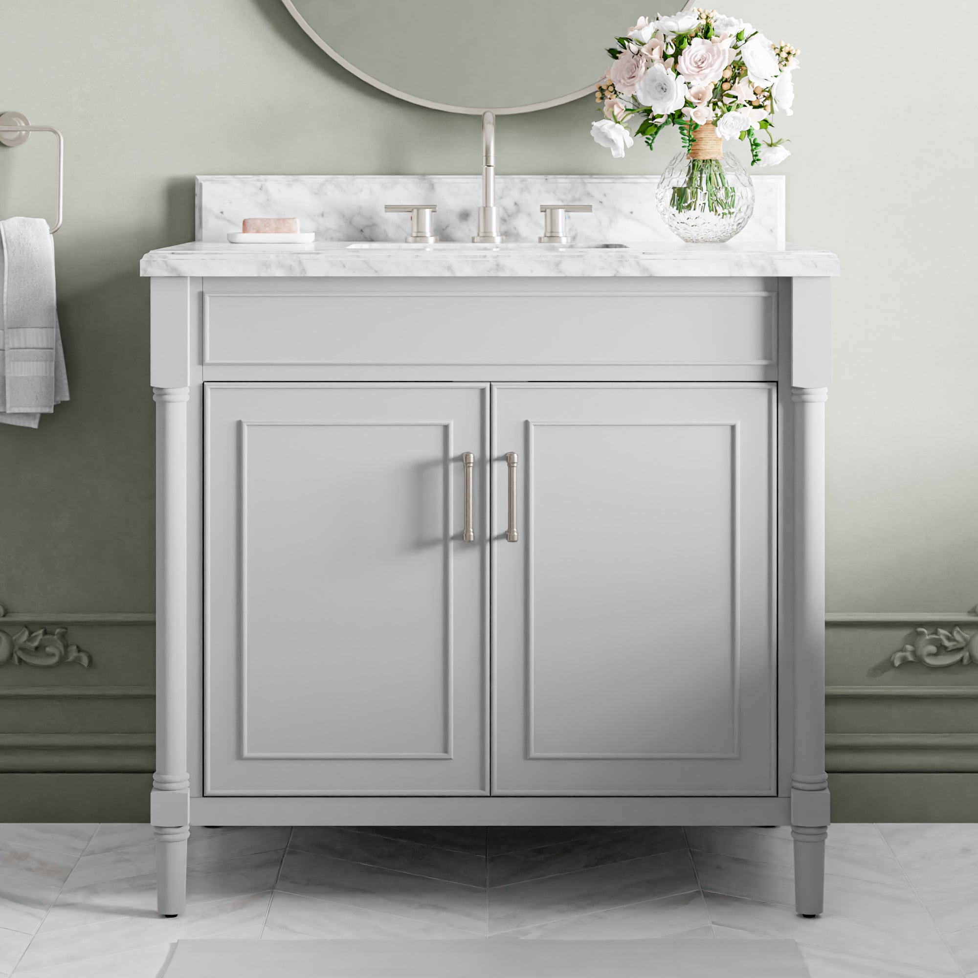 Perrella 37-in Light Gray Undermount Single Sink Bathroom Vanity with Carrara Natural Marble Top | - allen + roth 2543VA-37-343-900L