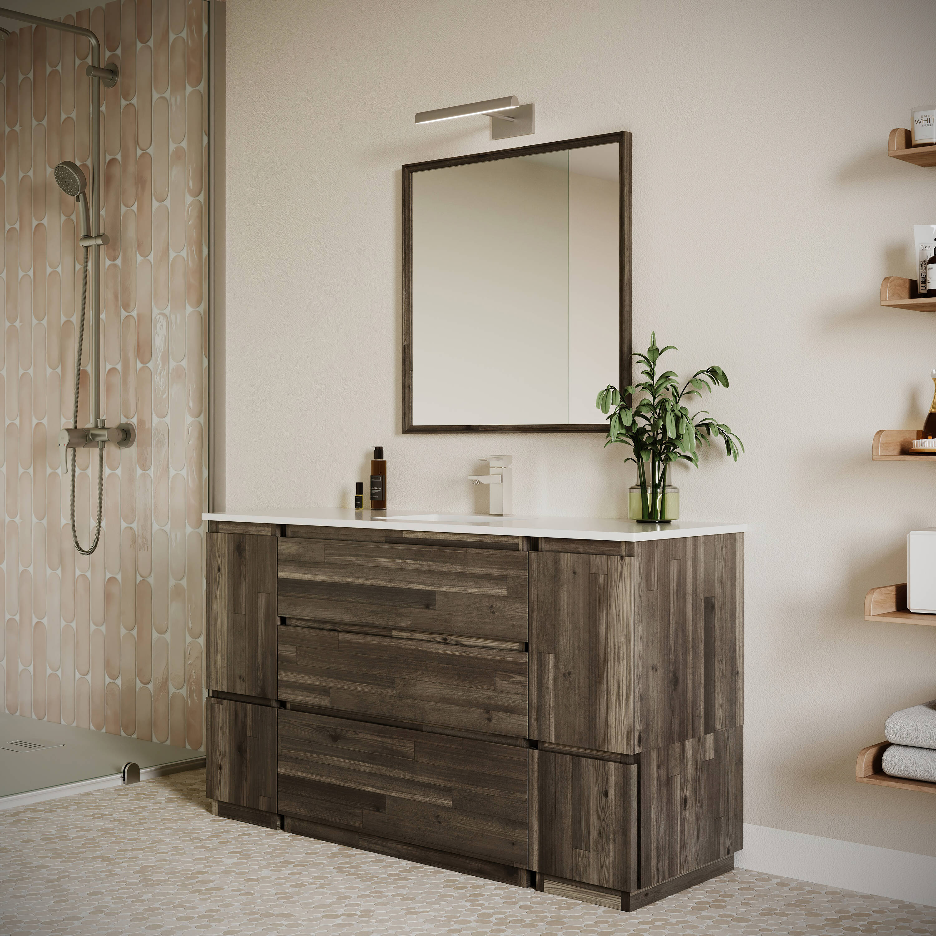 Formosa 54" Acacia Wood Vanity with White Quartz Top and Mirror