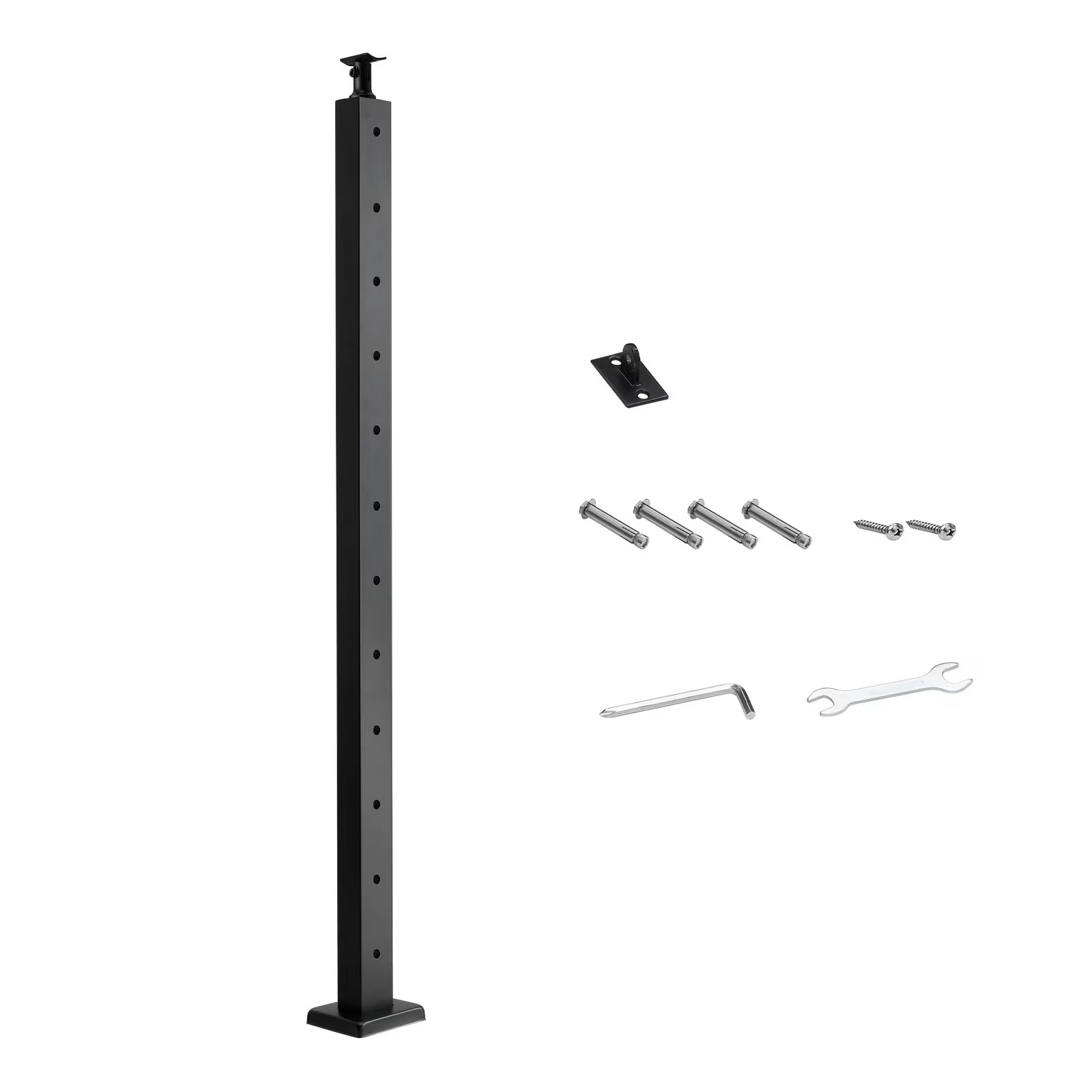 LUXEYARD Cable Railing Post 42x2x2 Inch Level Deck Stair Posts 1-Pack Stainless Steel Cable Handrail Post Pre-Drilled Pickets with Mounting Bracket Stair Railing Kit Black