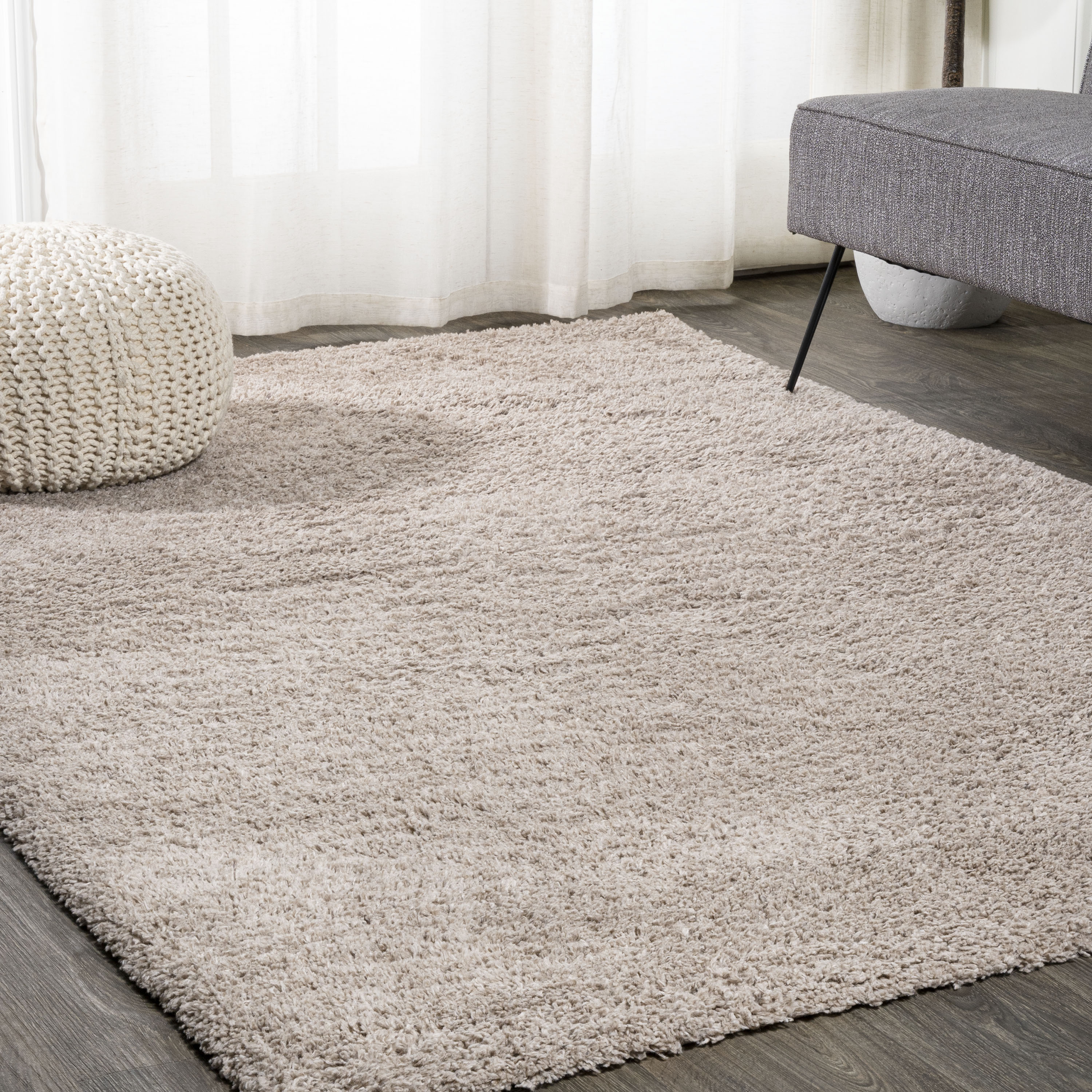JONATHAN  Y CLD100D-3 TANGO Groovy Solid Shag 3 x 5 (ft) Loomed Polypropylene Light Beige Rectangular Indoor Solid Coastal Area rug