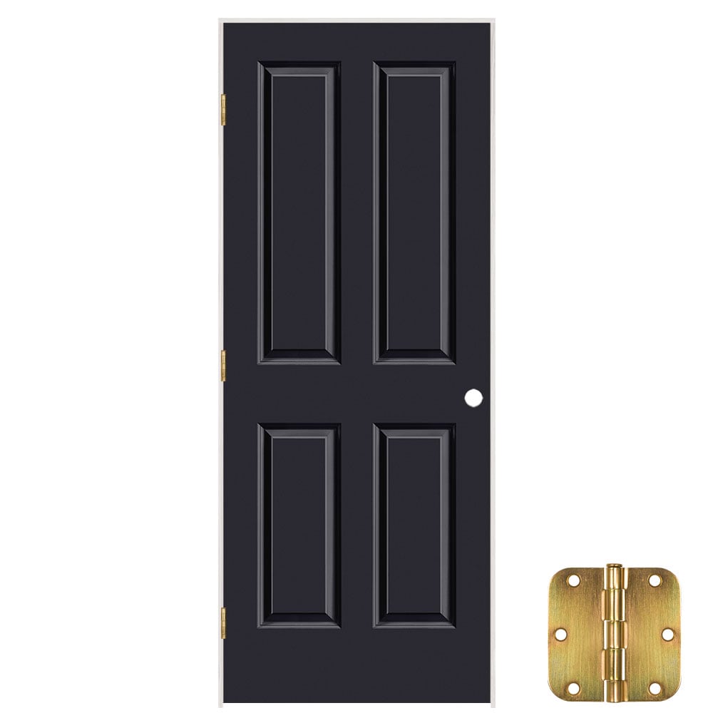 Masonite 641132 32-in x 80-in Midnight Solid core 4-panel Right hand Smooth Prefinished Molded composite Flat Jamb Single Prehung Interior Door