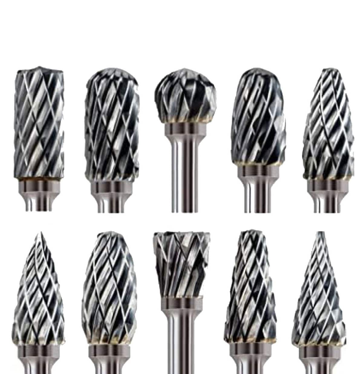 Etokfoks  1 8 in Tungsten Carbide Burr Bits Set Double Cut Rotary Tool Kit for Metal Wood Stone Carving 10 Pack