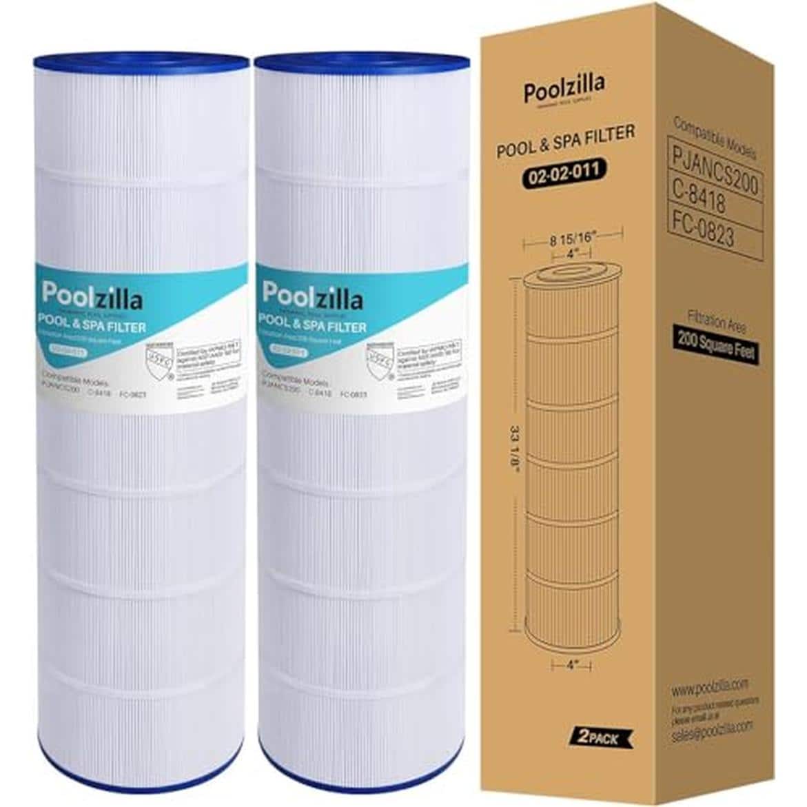 Poolzilla 02-02-011-2PACK 2 Pack Replacement Pool Filter Cartridge Compatible with Jandy CS200 PJANCS200 R0462400 Unicel C 8418 Filbur FC 0823 Aladdin 35002 200
