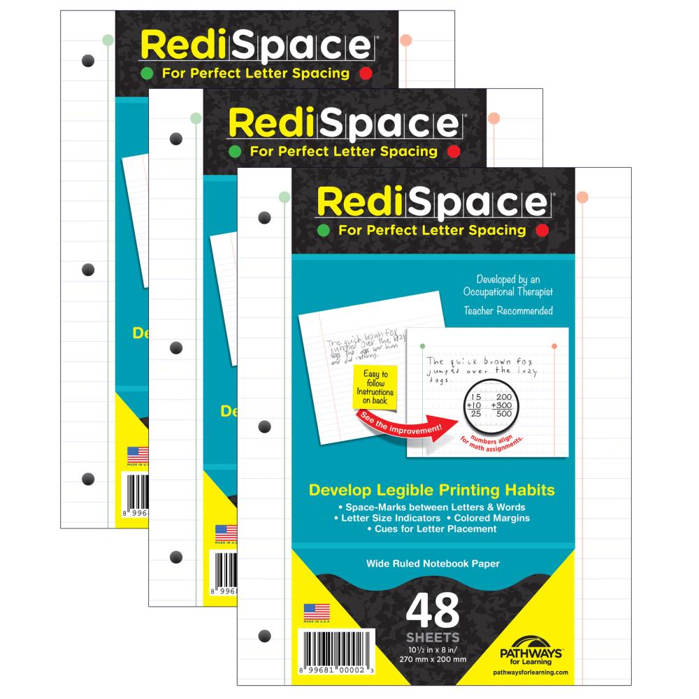 Pathways for Learning RS-48FP-3 RediSpace Notebook Filler Paper, 48 Sheets Per Pack, 3 Packs