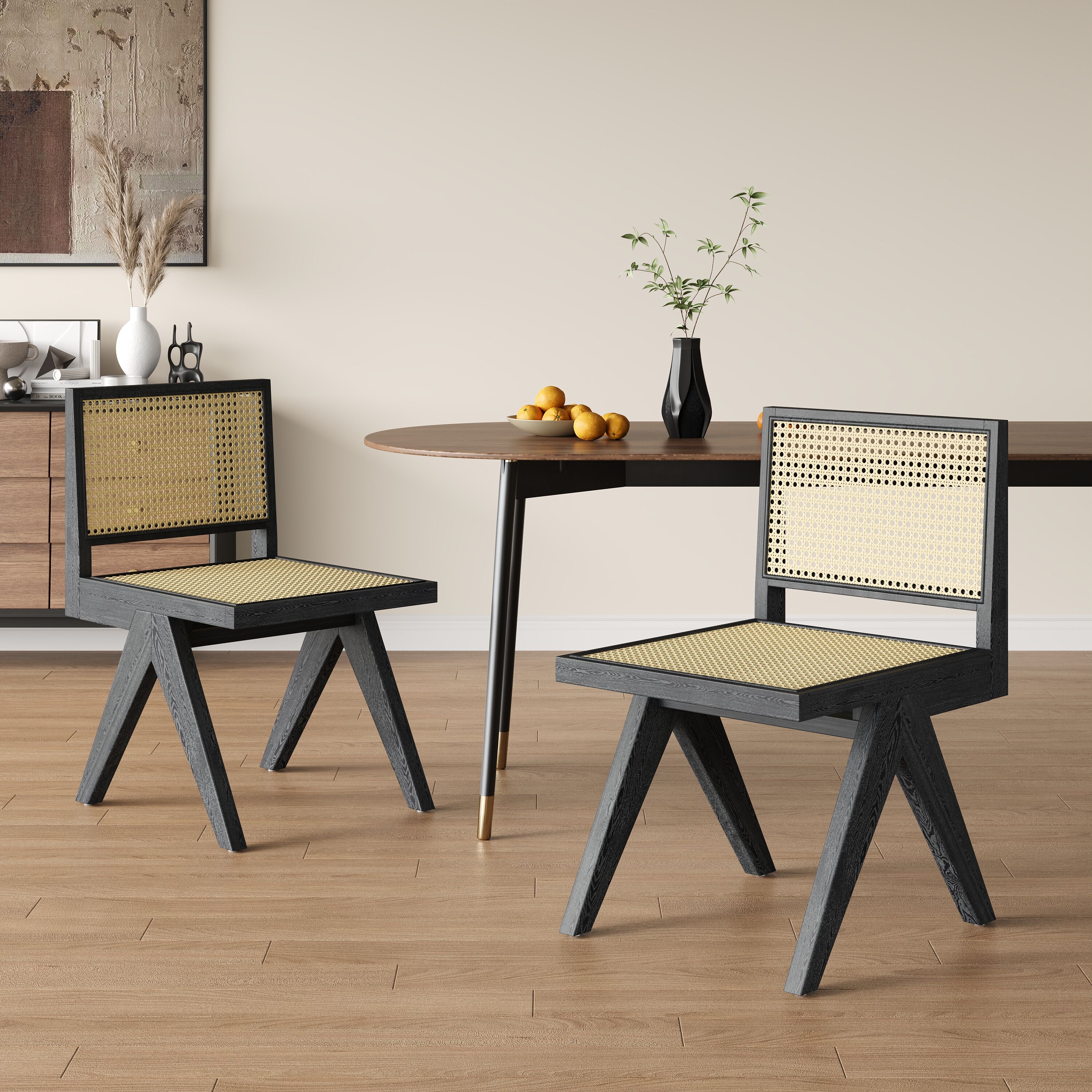 Christopher Knight Home Chandigarh Village Woven Cane Dining Chairs (Set of 2)-Black Brown