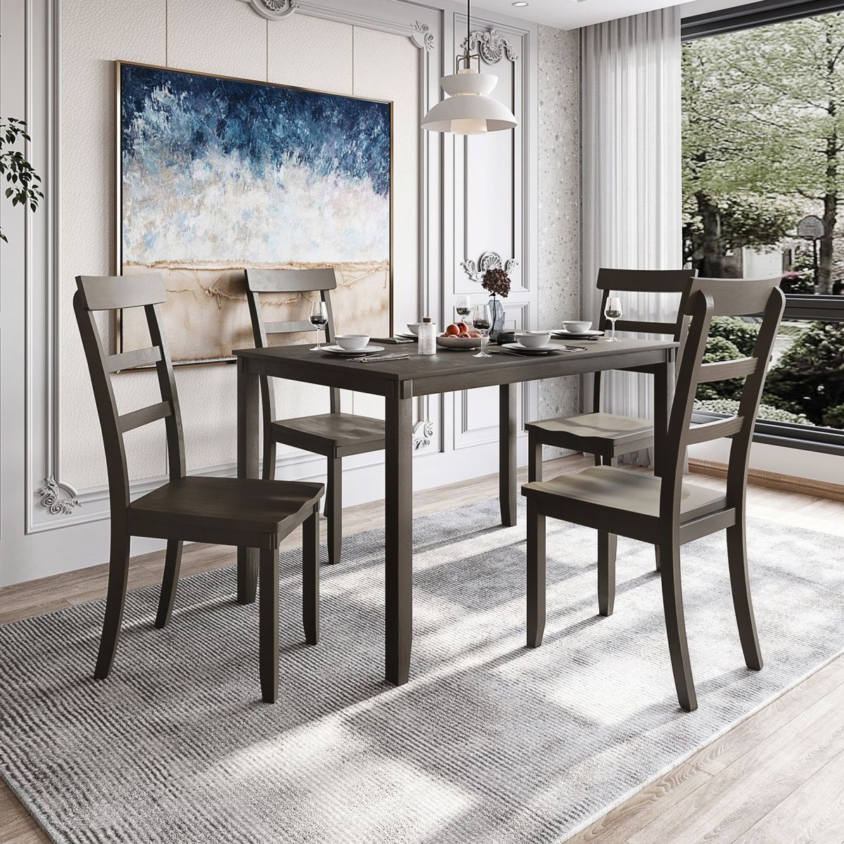 JASMODER ST000015AAE Gray Contemporary/Modern Dining Room Set with Rectangular Table (Seats 4)