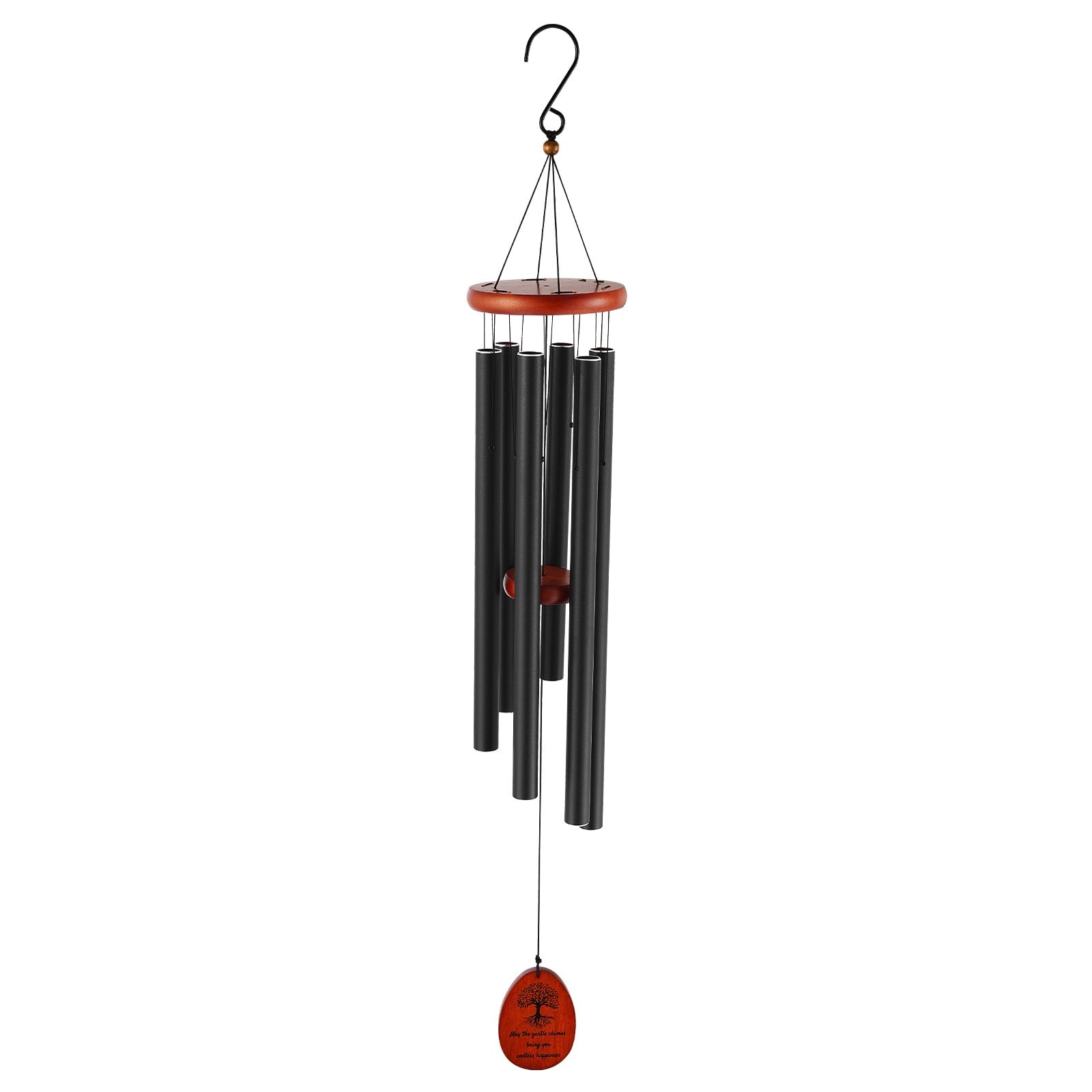 Slickblue - 41 inch Black Aluminum Outdoor Hanging Wind Chime with 6 Tubes for Porch Patio Backya...