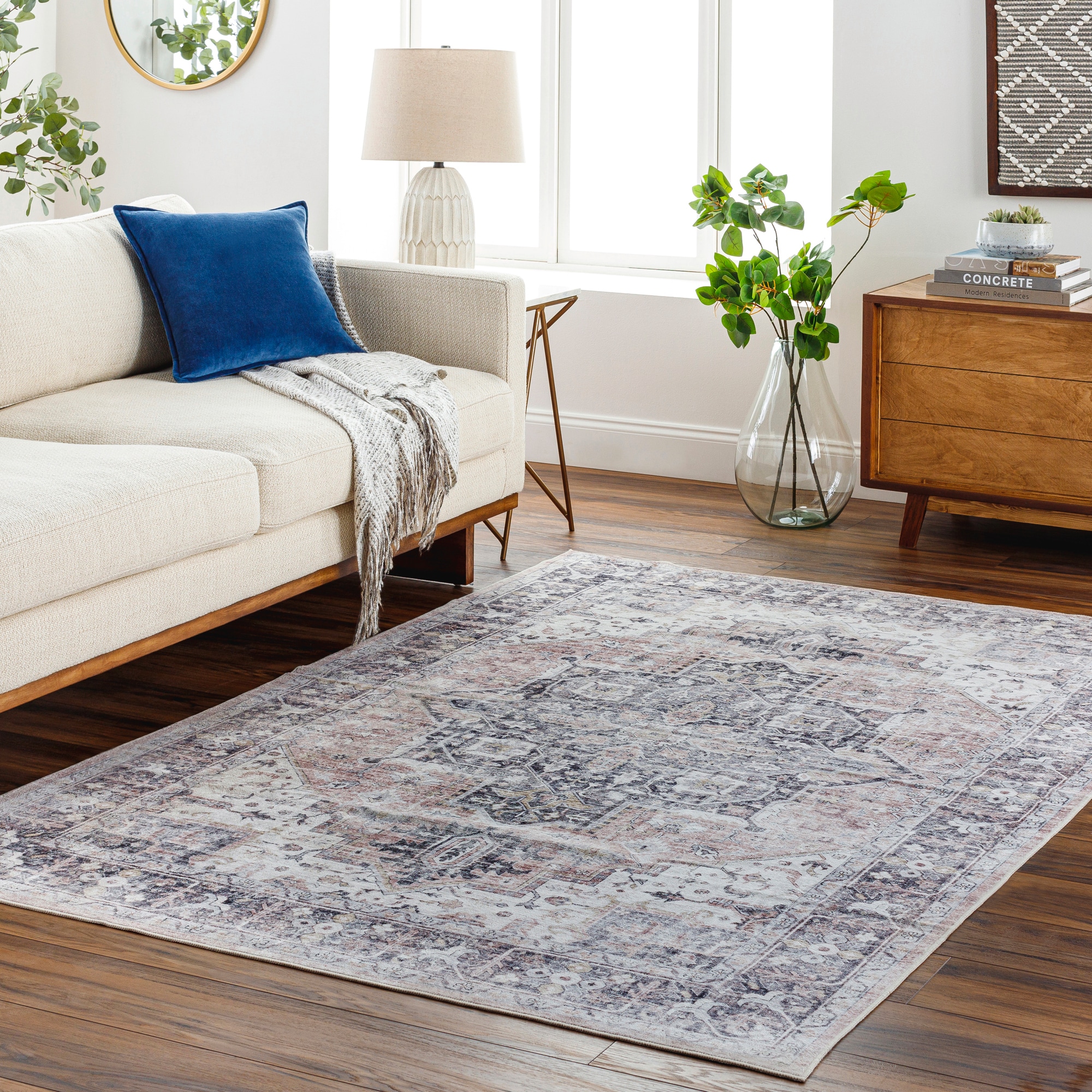 Livabliss LVB2306-7696 Lavable 8 x 10 (ft) Polyester Gray Rectangular Indoor Medallion Vintage Machine washable Area rug