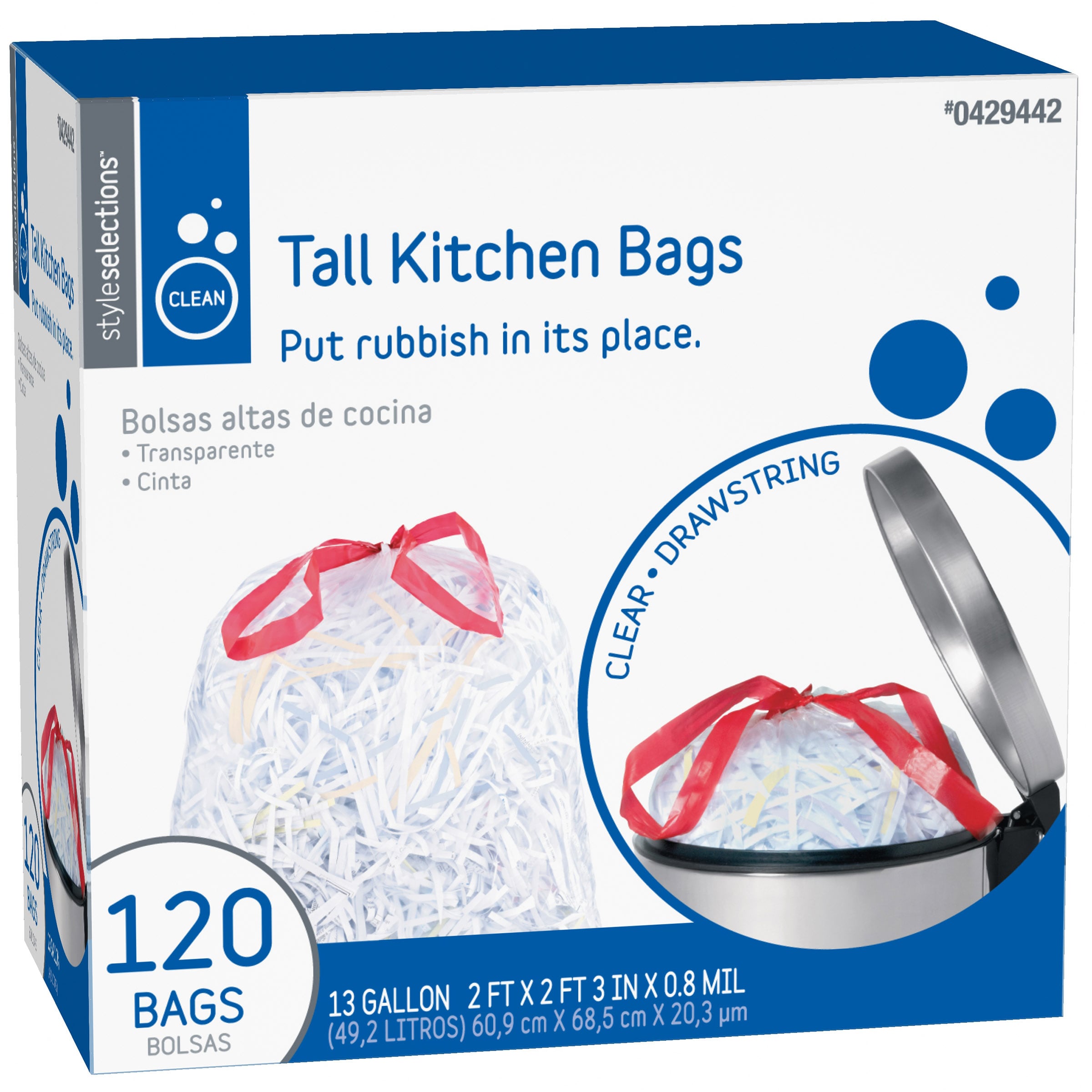 Style Selections 120-Pack 13-Gallon Clear Plastic Kitchen Drawstring Trash  Bag at