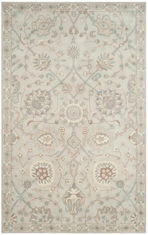 Elegant Heritage Silver/Ivory Hand-Tufted Wool Area Rug 5' x 8'