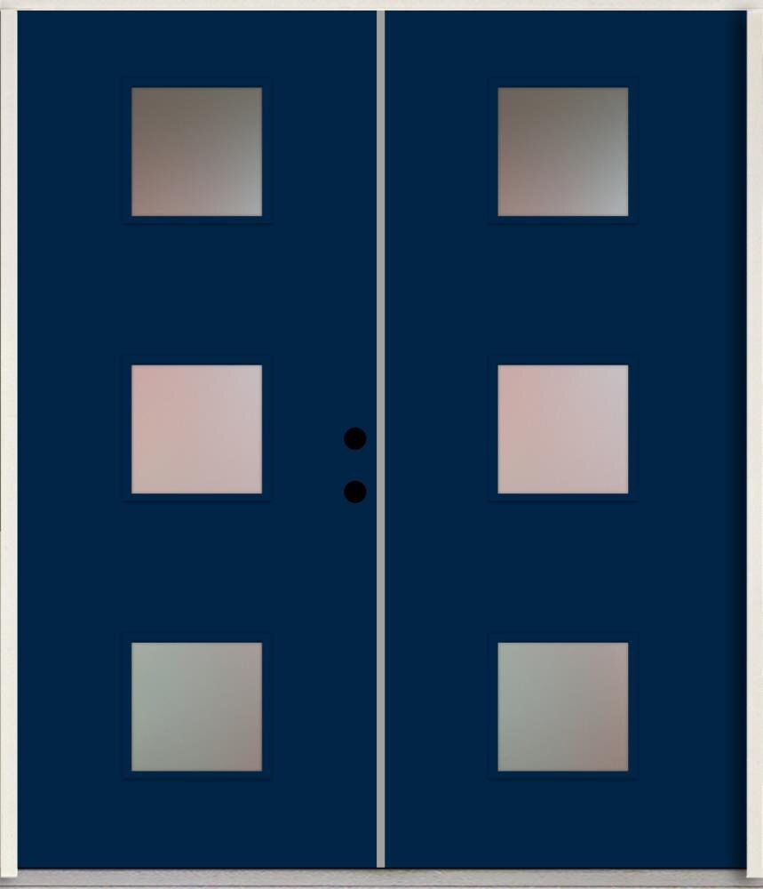 RELIABILT LO1066628 Spotlights 72-in x 80-in x Fiberglass 1/4 lite Left-hand inswing Naval Paint Painted Prehung Double Front Door Insulating core