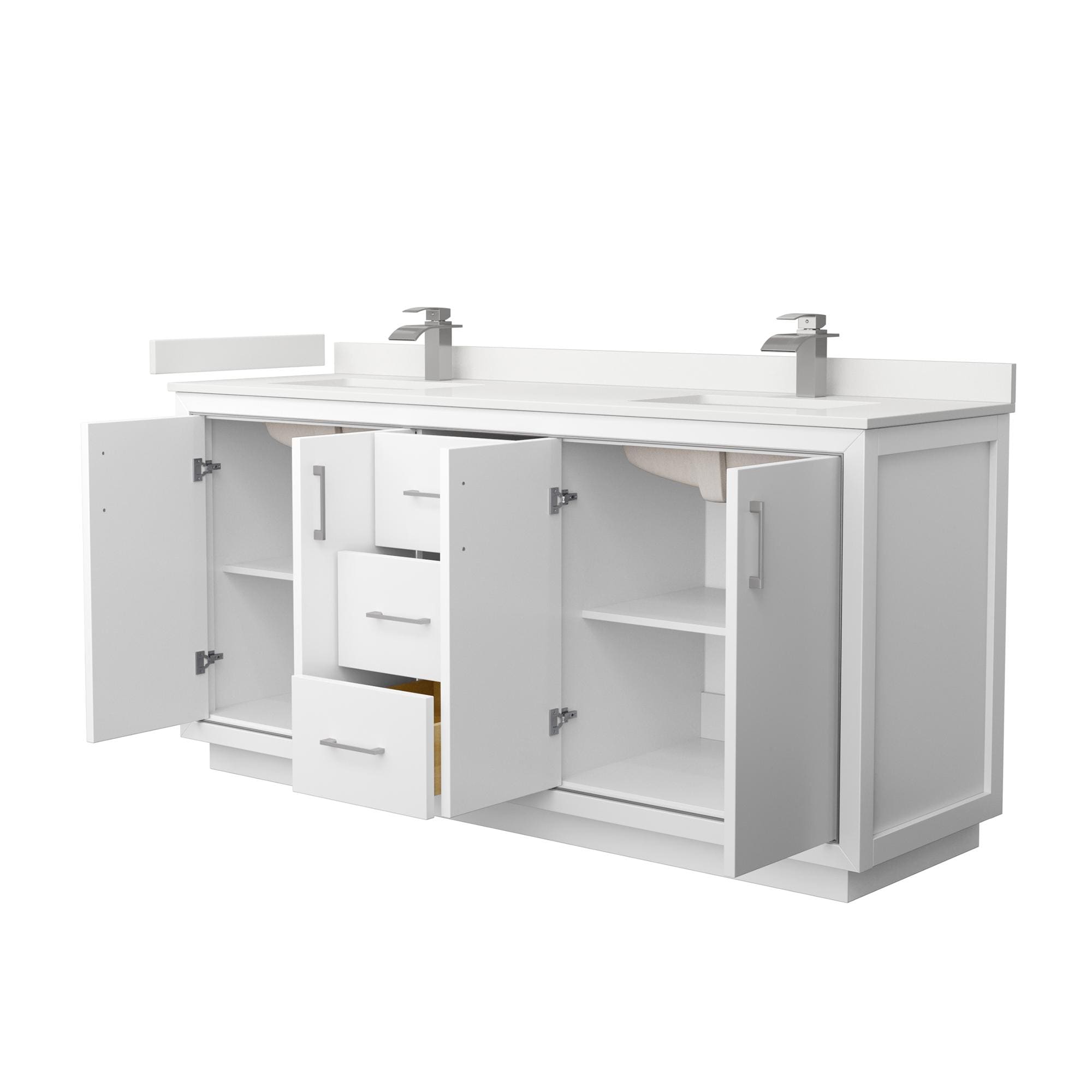 72" White Double Bathroom Vanity with Quartz Top