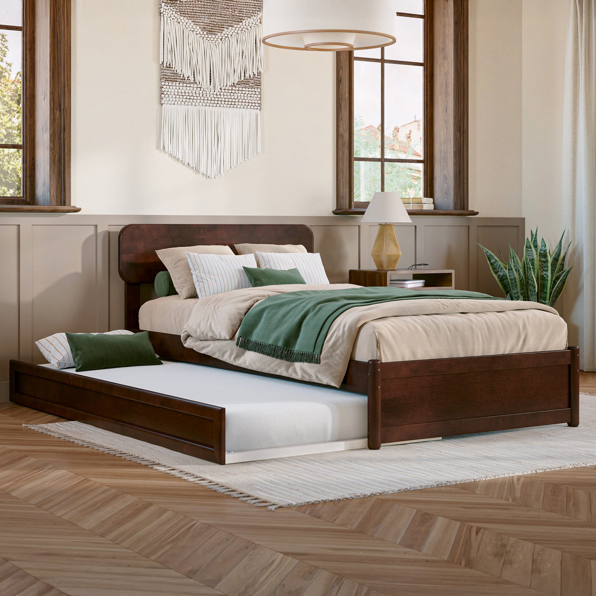 AFI AR9687214 Capri Walnut Twin extra long Wood Trundle Bed