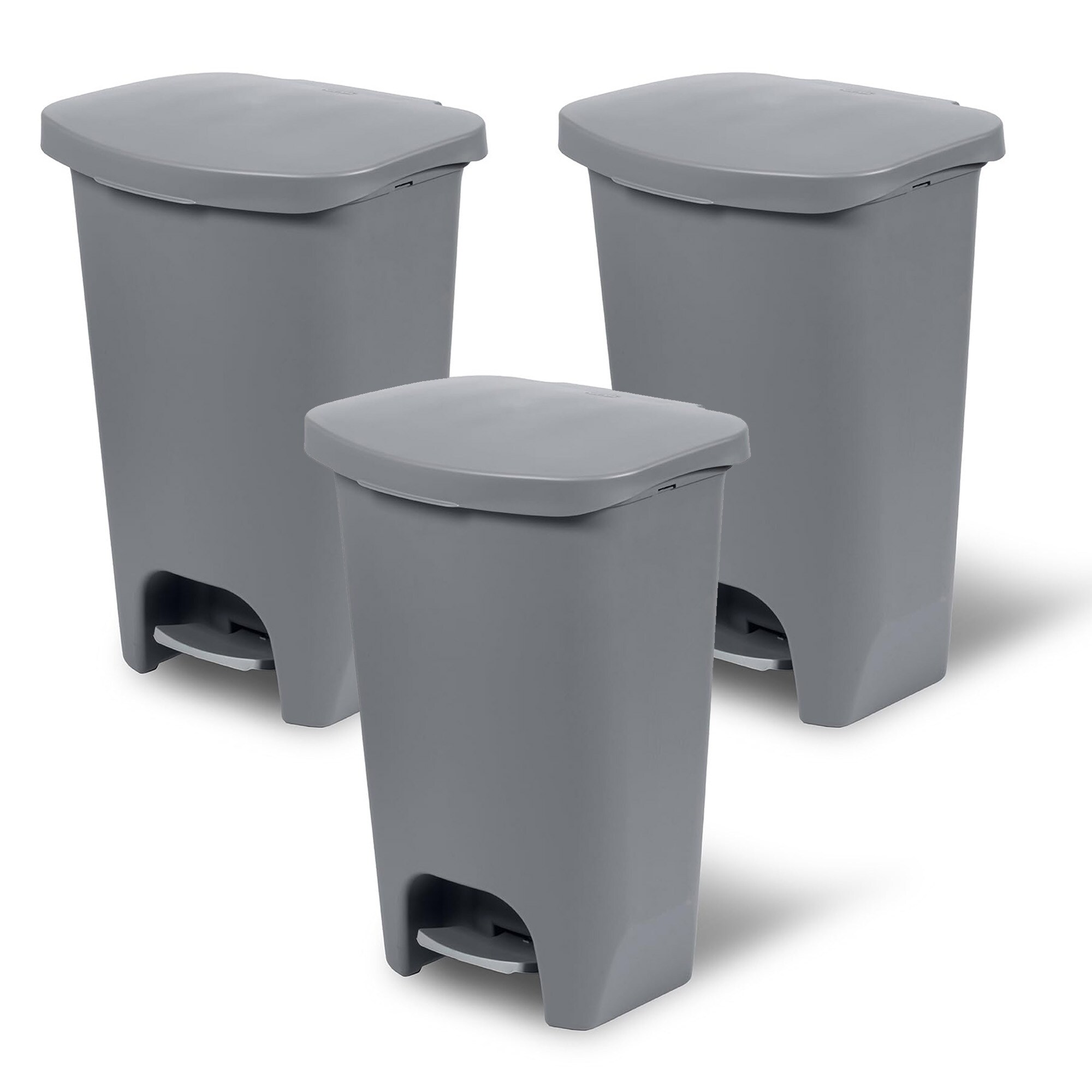 Glad 424413 Kitchen Trash Can with Lid and Garbage Bag Rings  13 Gal  Grey  3 Pack