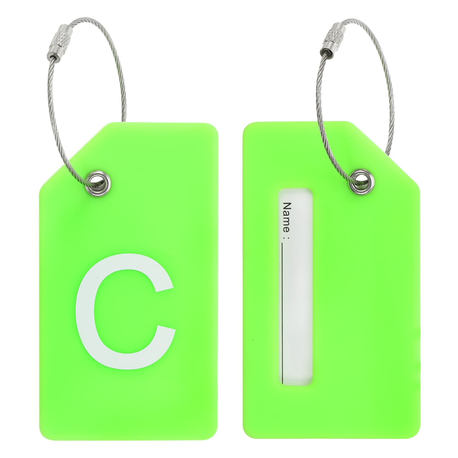 PATIKIL Initial Luggage Tags 2pcs Silicone Suitcase Tag Identifier ID Card Holder Unique Luggage Name Tags with Stainless Steel Loop Letter C Green