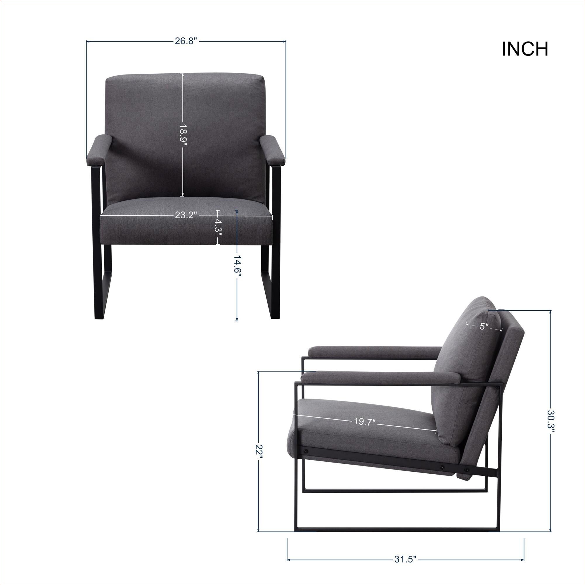 Watnature Neutral Gray Metal Frame Accent Chair 26.8 Inch Padded Side ...