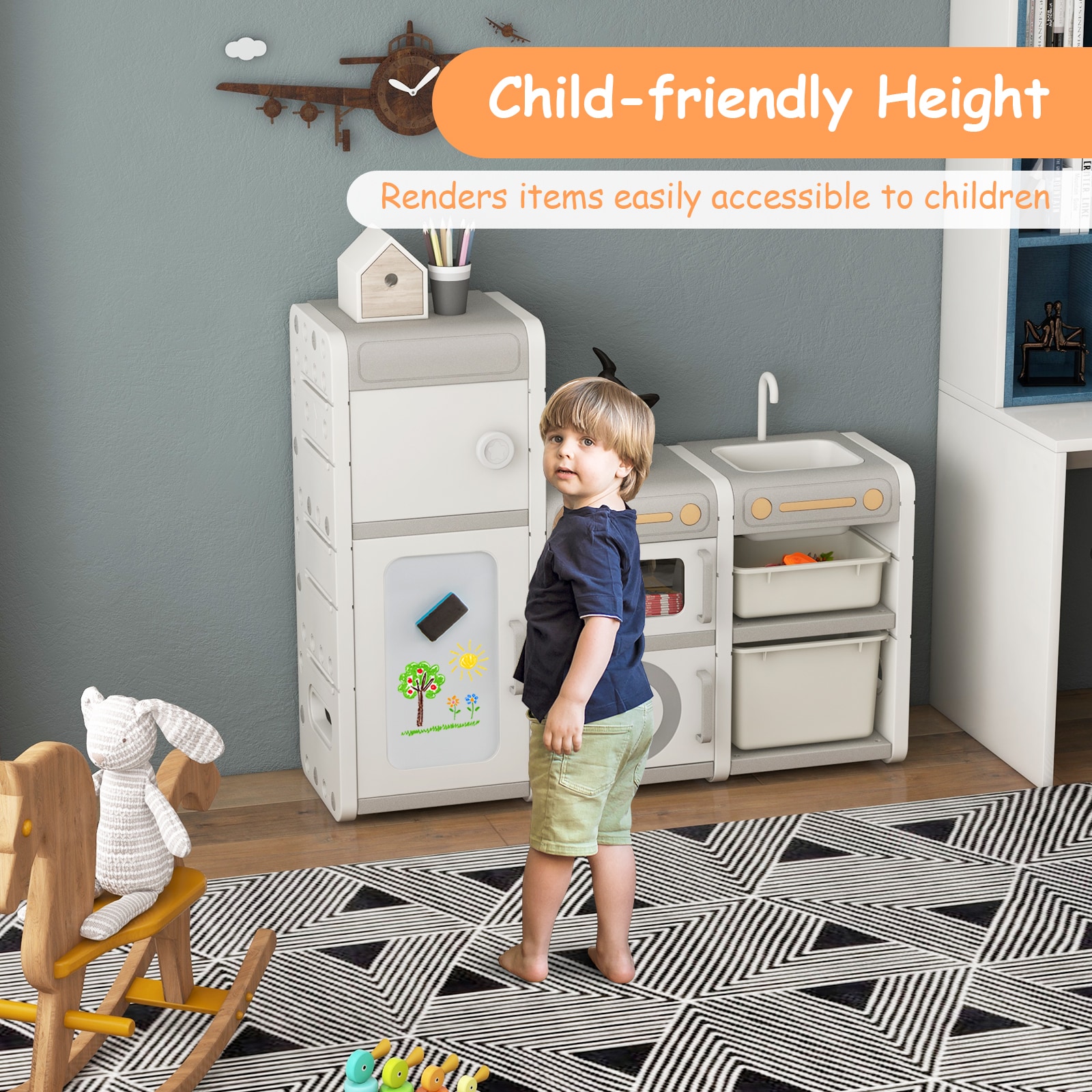 Fenbeli Kids Toy Storage Organizer with Learning Table Magnetic Board ...