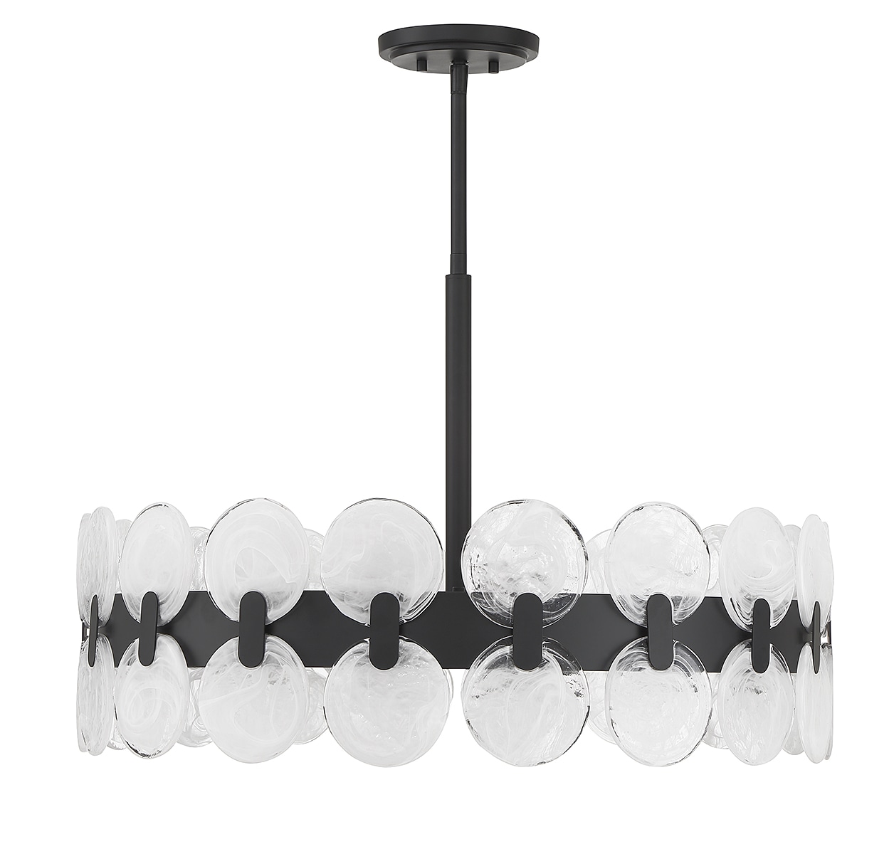Matte Black 6-Light Drum Chandelier with Strie Piastra Glass