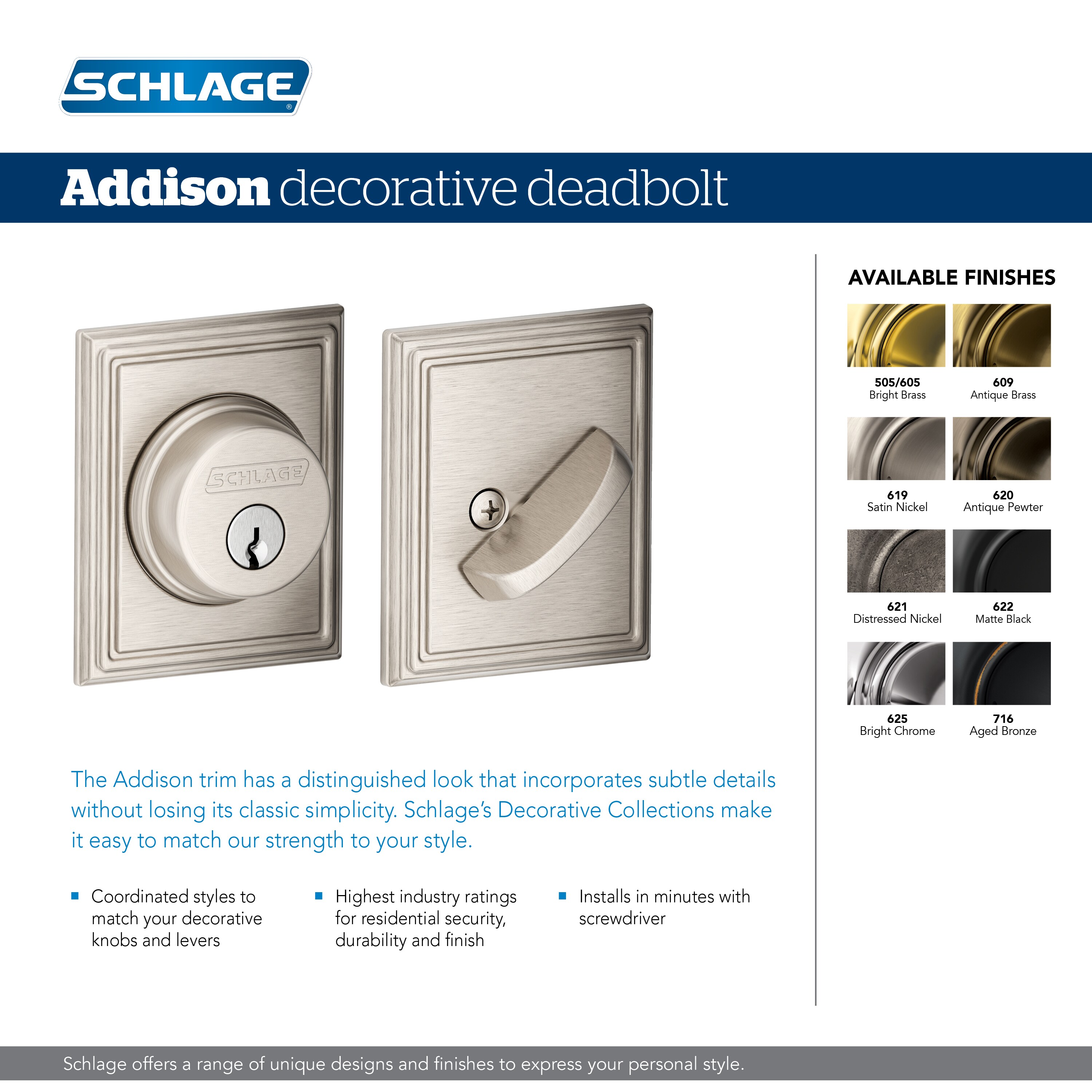 Schlage Single Cylinder Satin Brass Single Cylinder Deadbolt