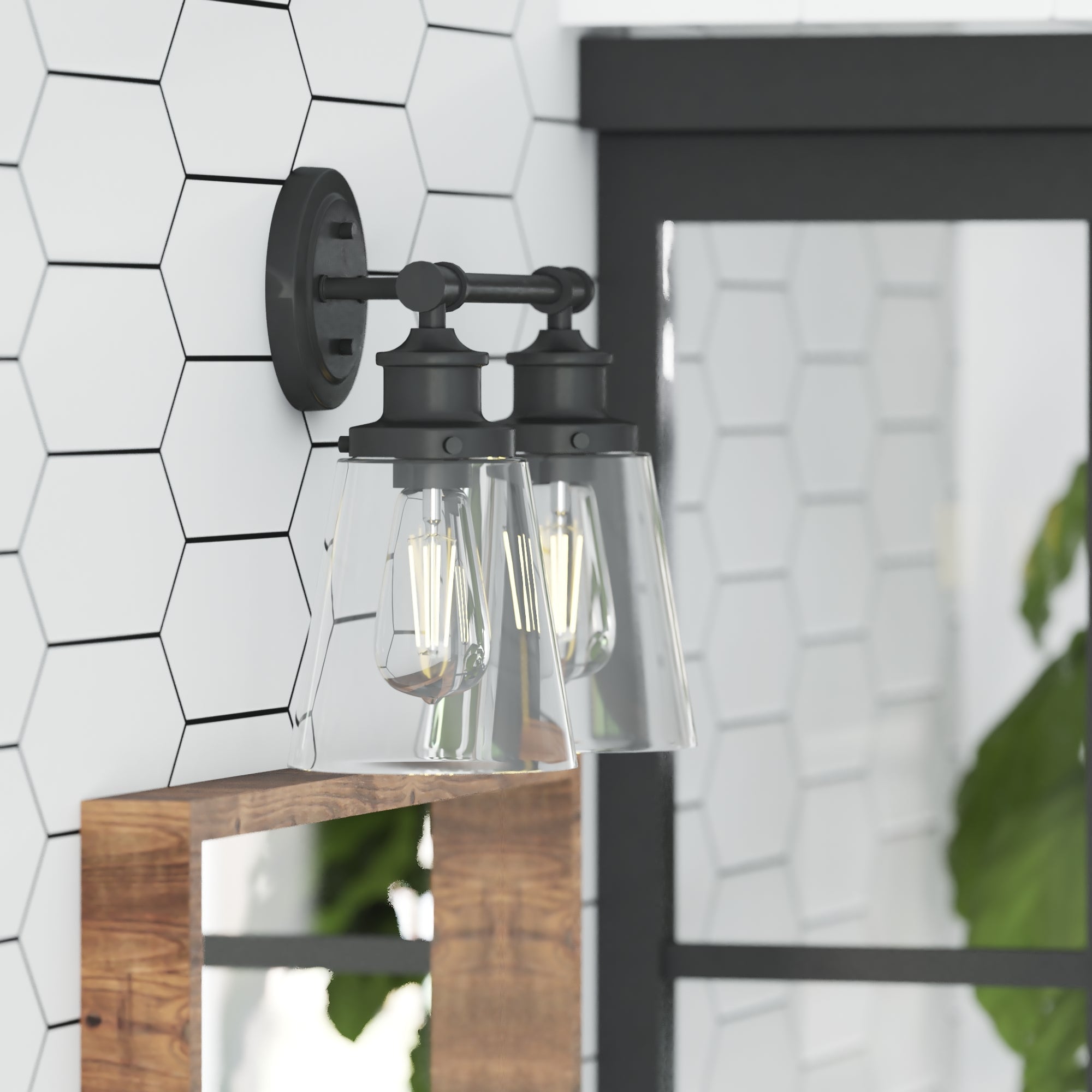 Matte Black Steel Double Light Outdoor Vanity Sconce