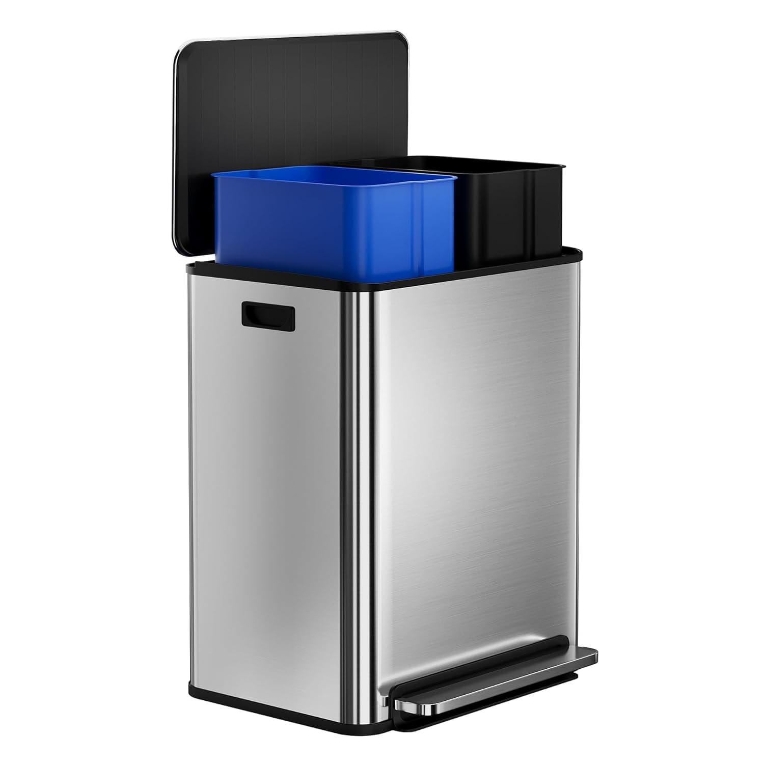 GAOMON 16 Gal Pedal Dual Stainless Steel Trash Bin- Silver Step-On Recycling Garbage Can