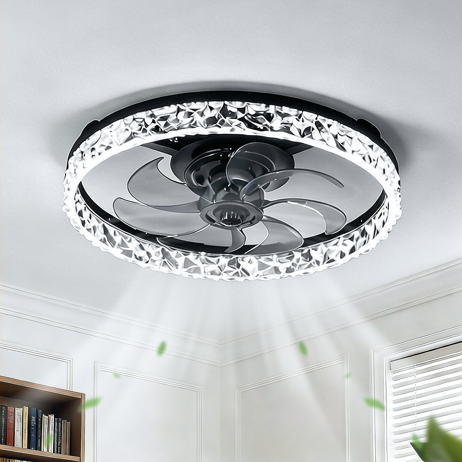 DORESshop LED Indoor Ceiling Fan with Light Remote Control Matte Black Finish