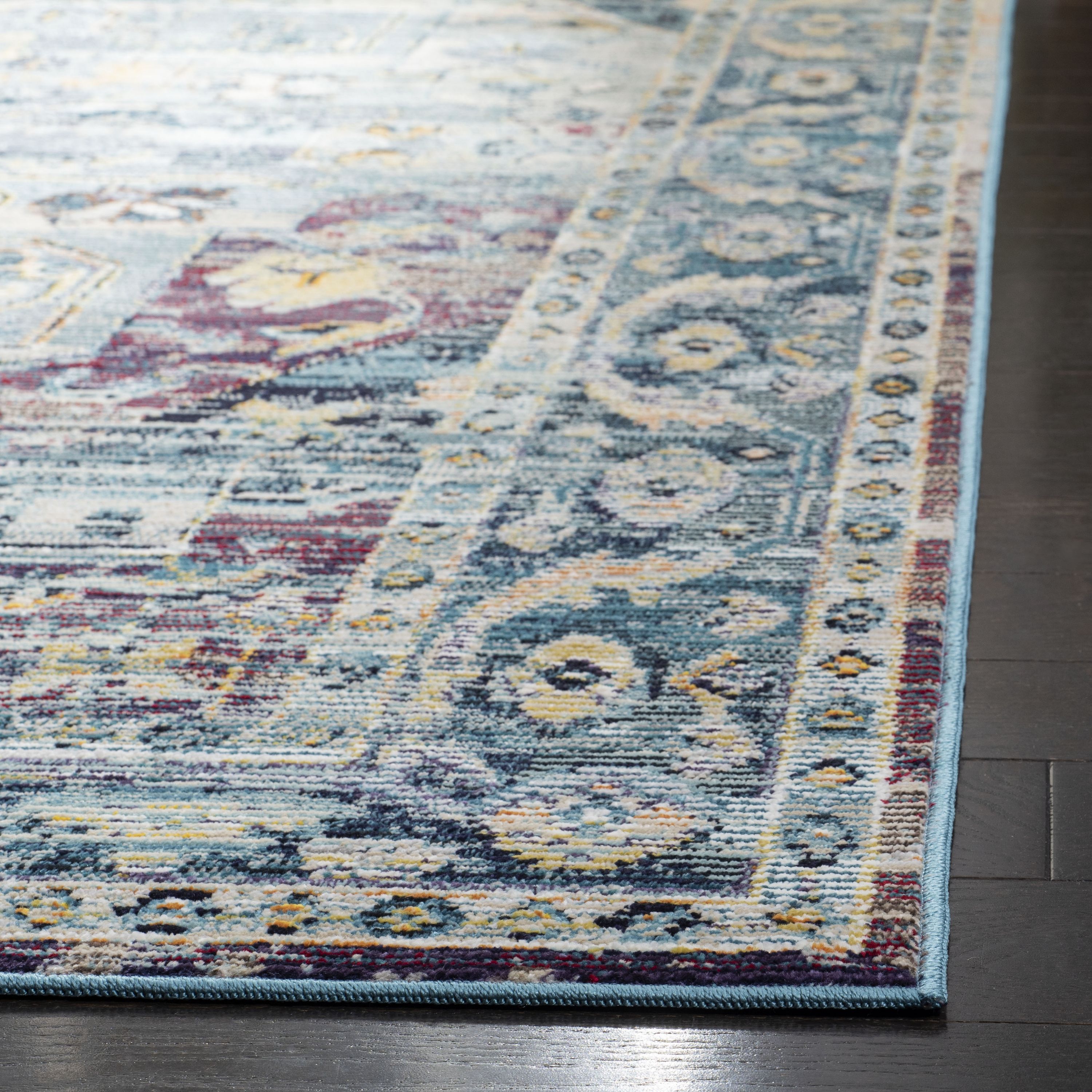 Teal and Purple Medallion Distressed Rectangular Area Rug