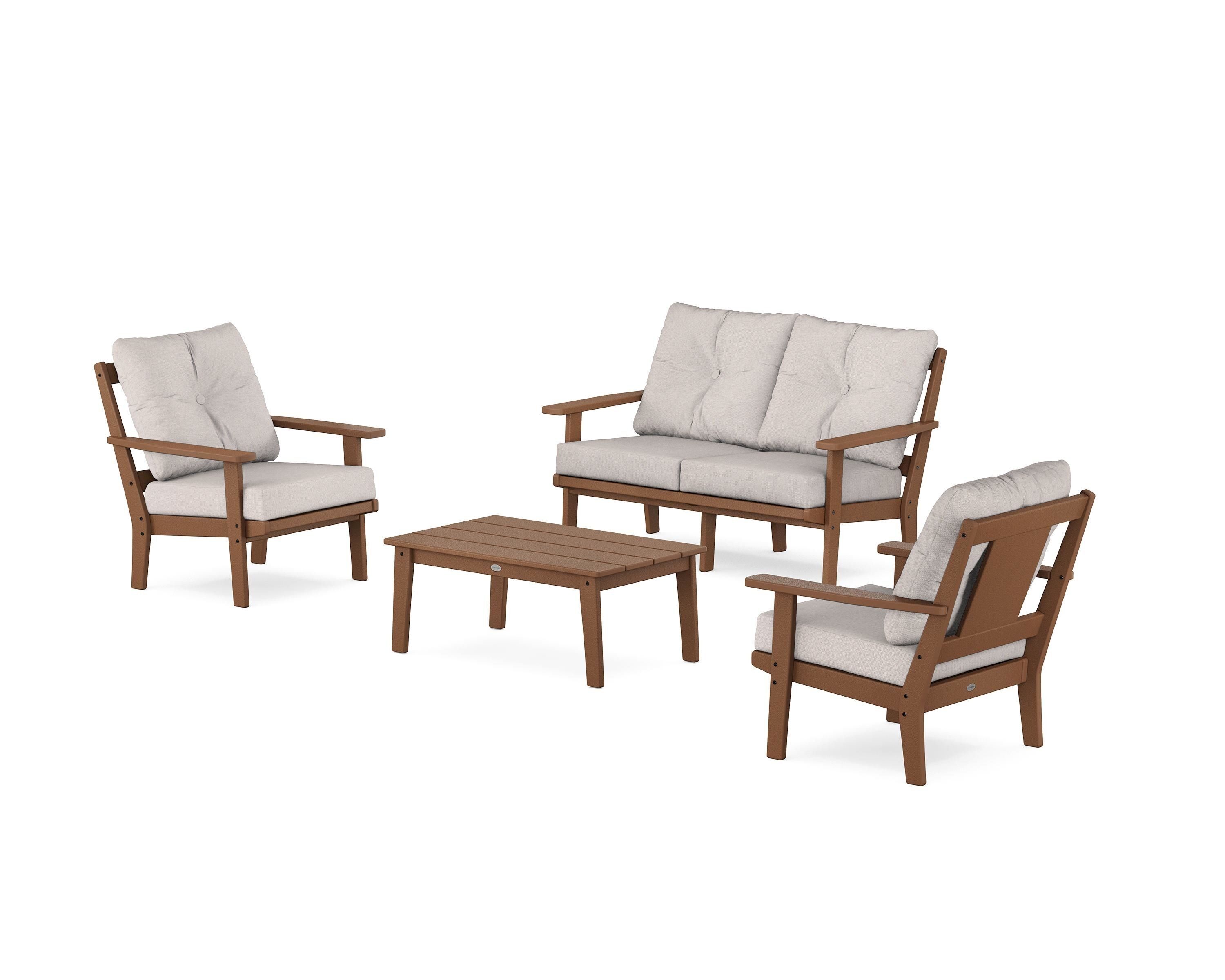 POLYWOOD PWS2144-2-TE145999 Praire 4 -Piece Patio Conversation Set with Tan Cushions