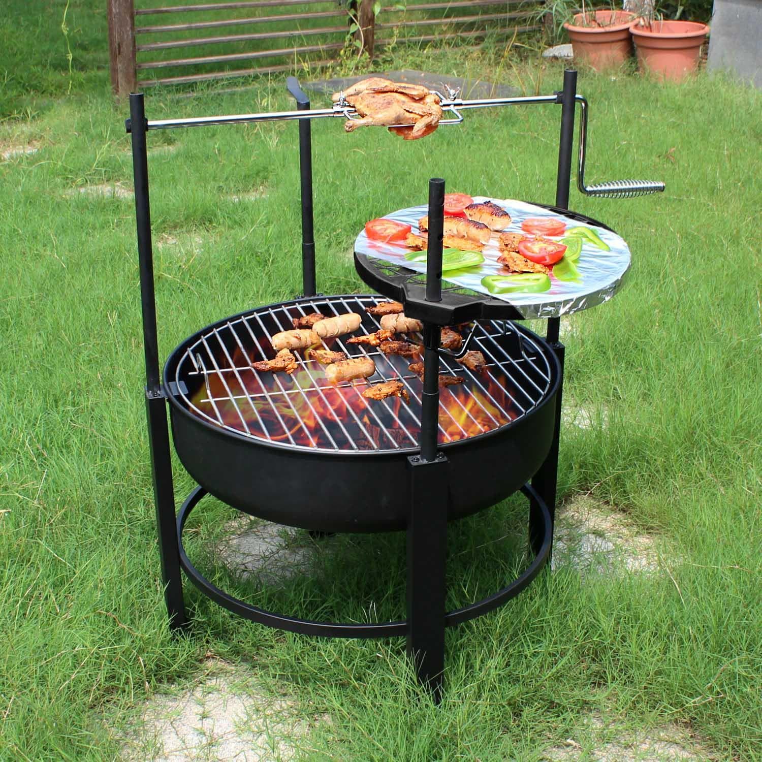 Bayfeve Outdoor Round Wood Burning Grill Fire Pit 26 in W Black Charcoal Grill