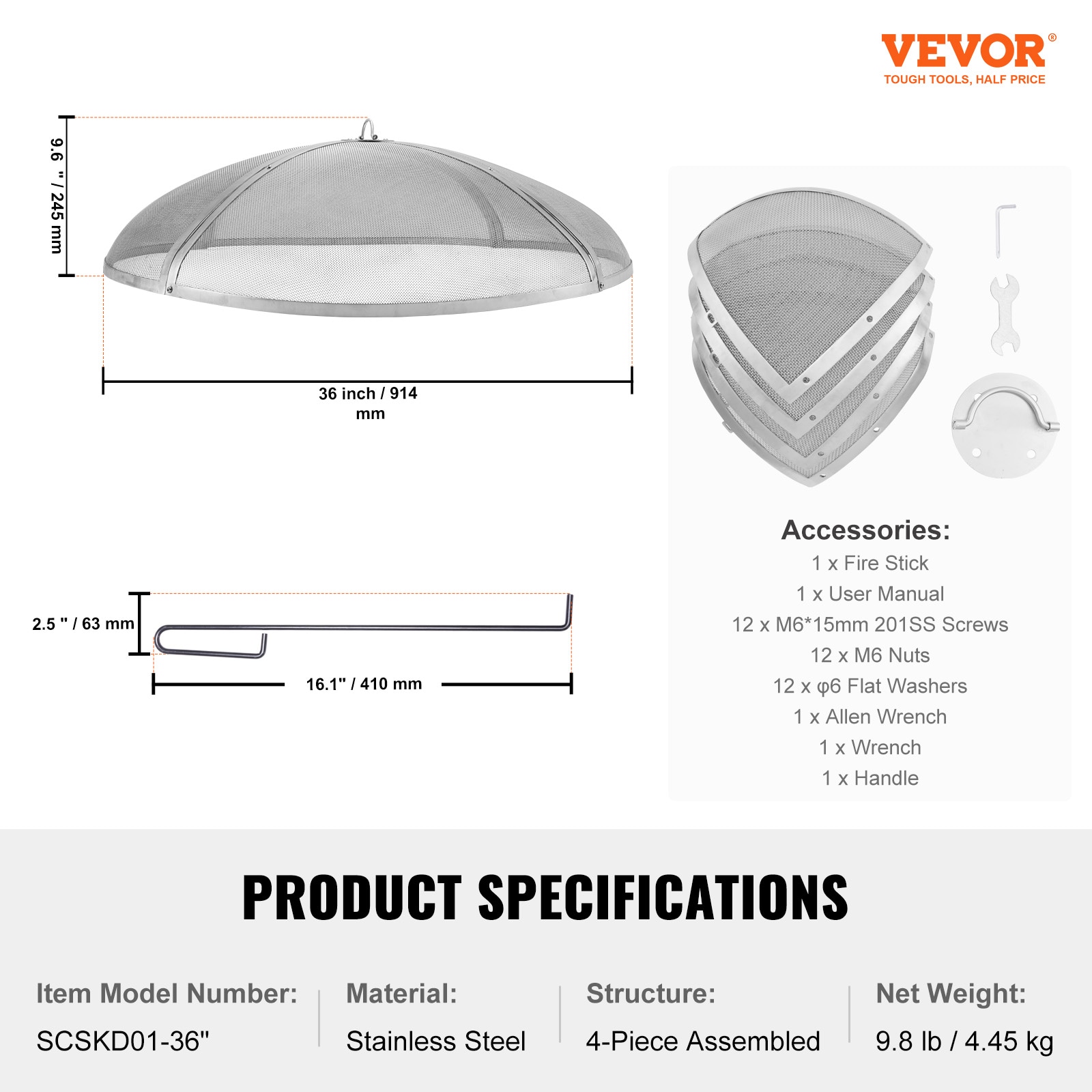 Round Stainless Steel Mesh Fire Pit Spark Screen Cover