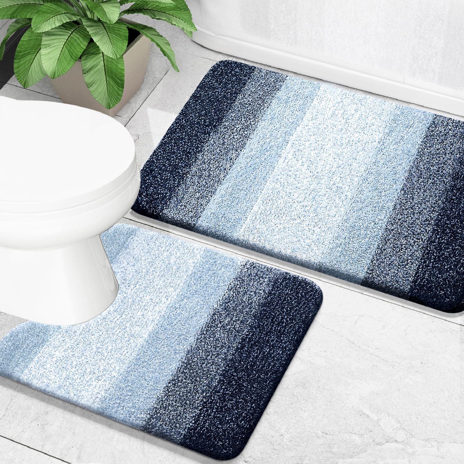 PUPWE Microfiber Bathroom Rug Set 2 Piece Ultra Soft Absorbent Non Slip Quick Dry Machine Washable