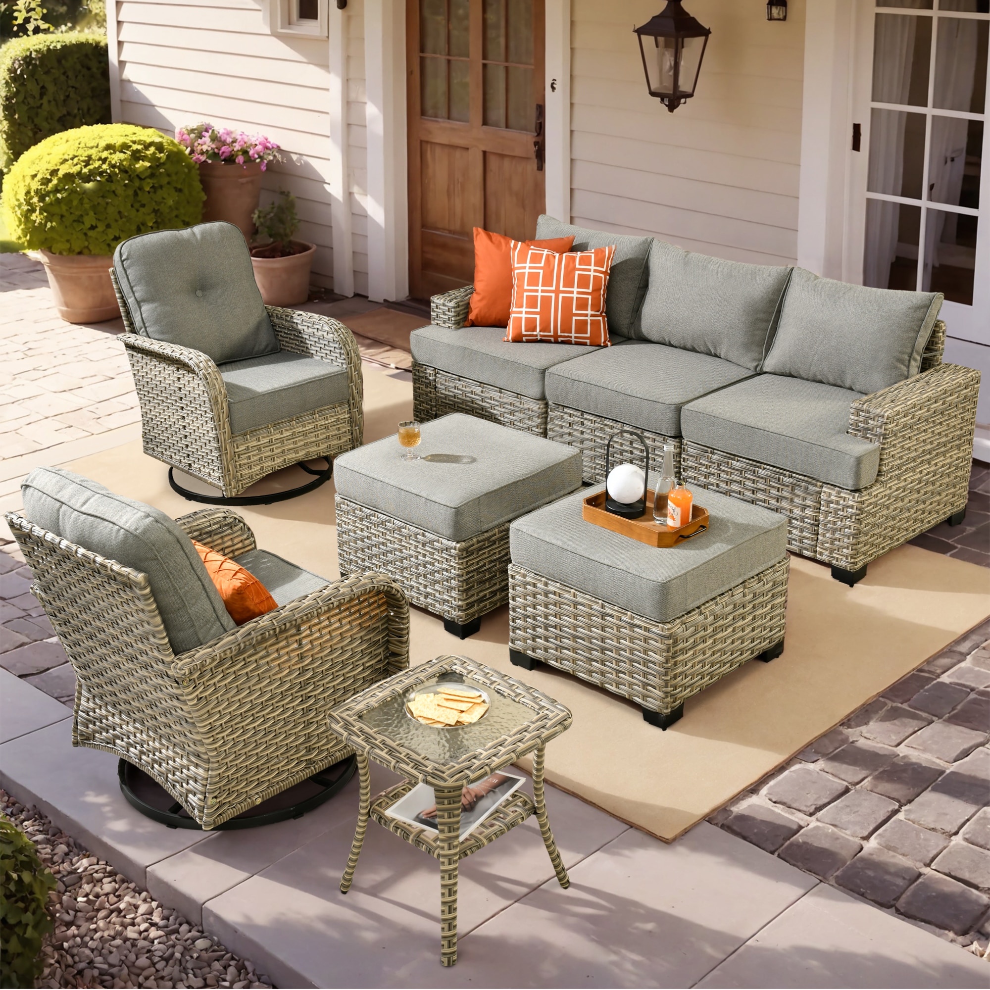 Caodoc L5-VYZTBS208-1 VYZTBS Rattan Outdoor Sectional with Dark gray Cushions and Wicker Frame