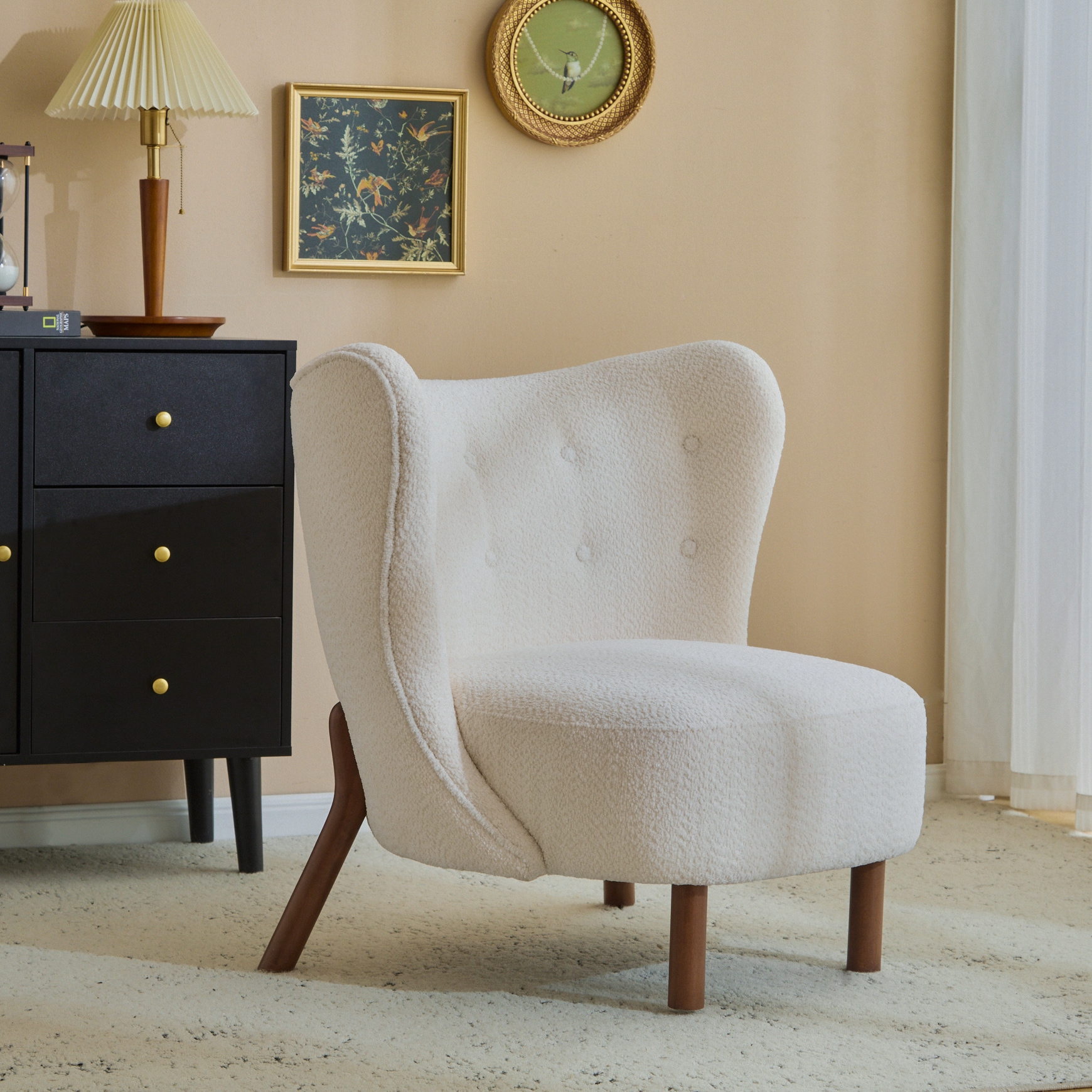 Christopher Knight Home 324677 Camille Modern Tufted Upholstered Wingback Accent Chair with Plush Seating and Solid Wood Frame-Off White