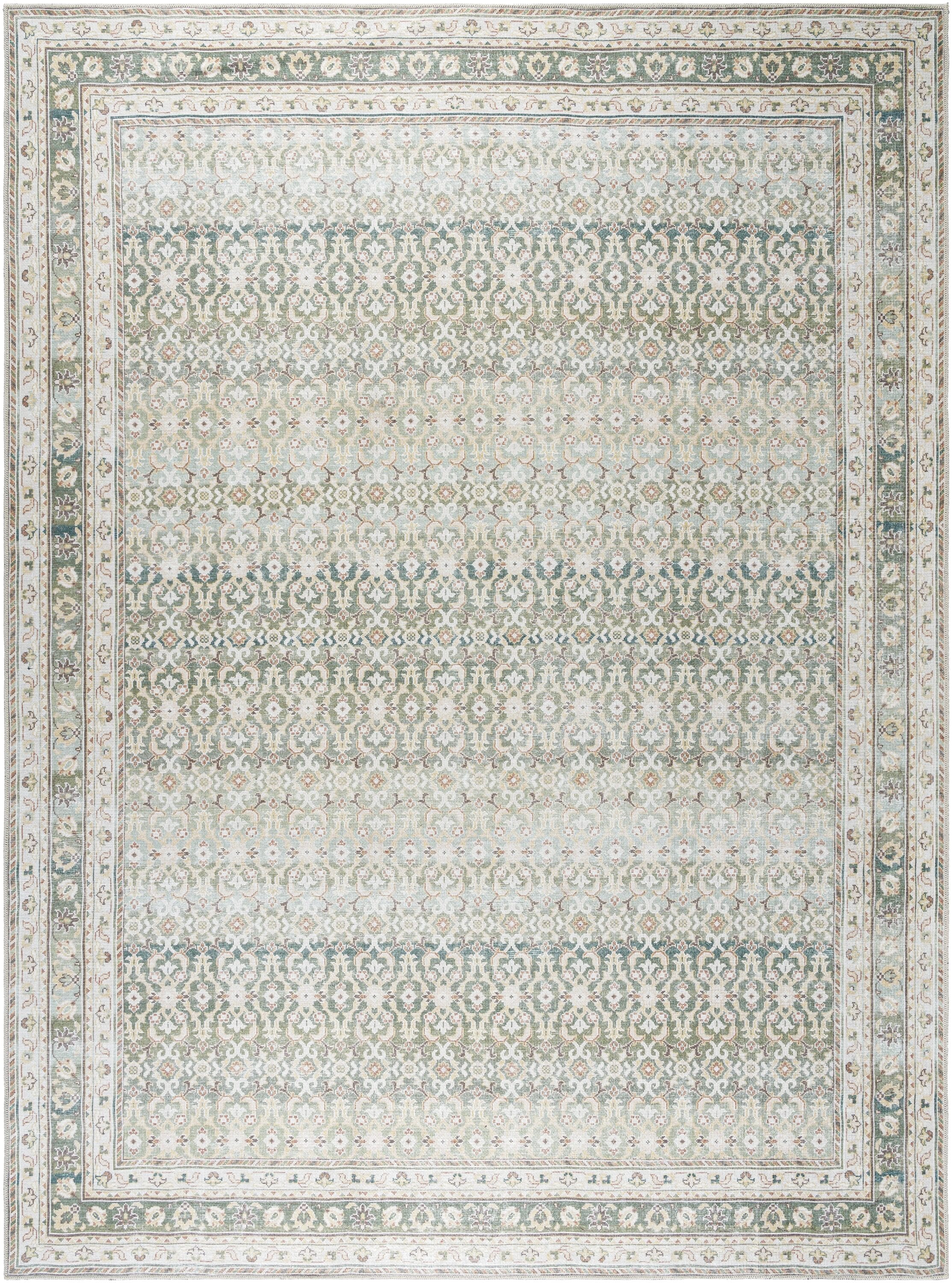 Rainier Green and Gray Washable Synthetic Area Rug, 3'3" x 4'11"