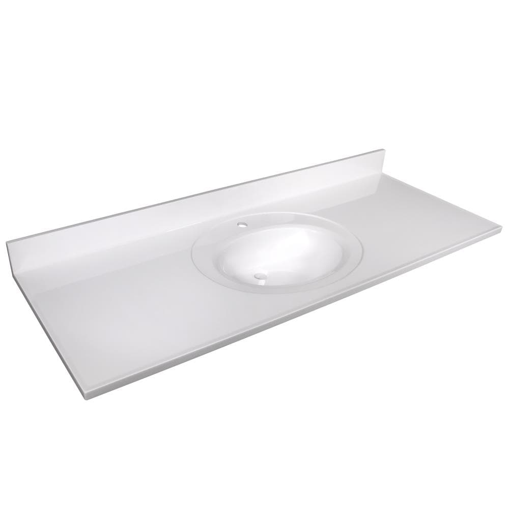 Design House 597377 61-in x 22-in Solid White Cultured Marble Single Sink Single Hole Faucet Mount Bathroom Vanity Top