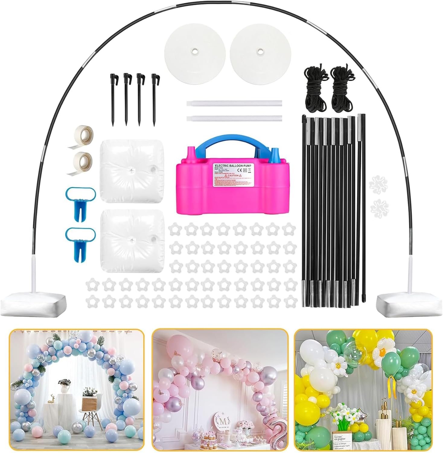 Voircoloria B0CYL4CRTZ Balloon Arch Kit with Balloon Pump Electric 110V 600W Automatic Dual Nozzle Portable Inflator with Balloon Arch Stand for Birthday Gender Reveal Baby Shower Balloons Party Decorations