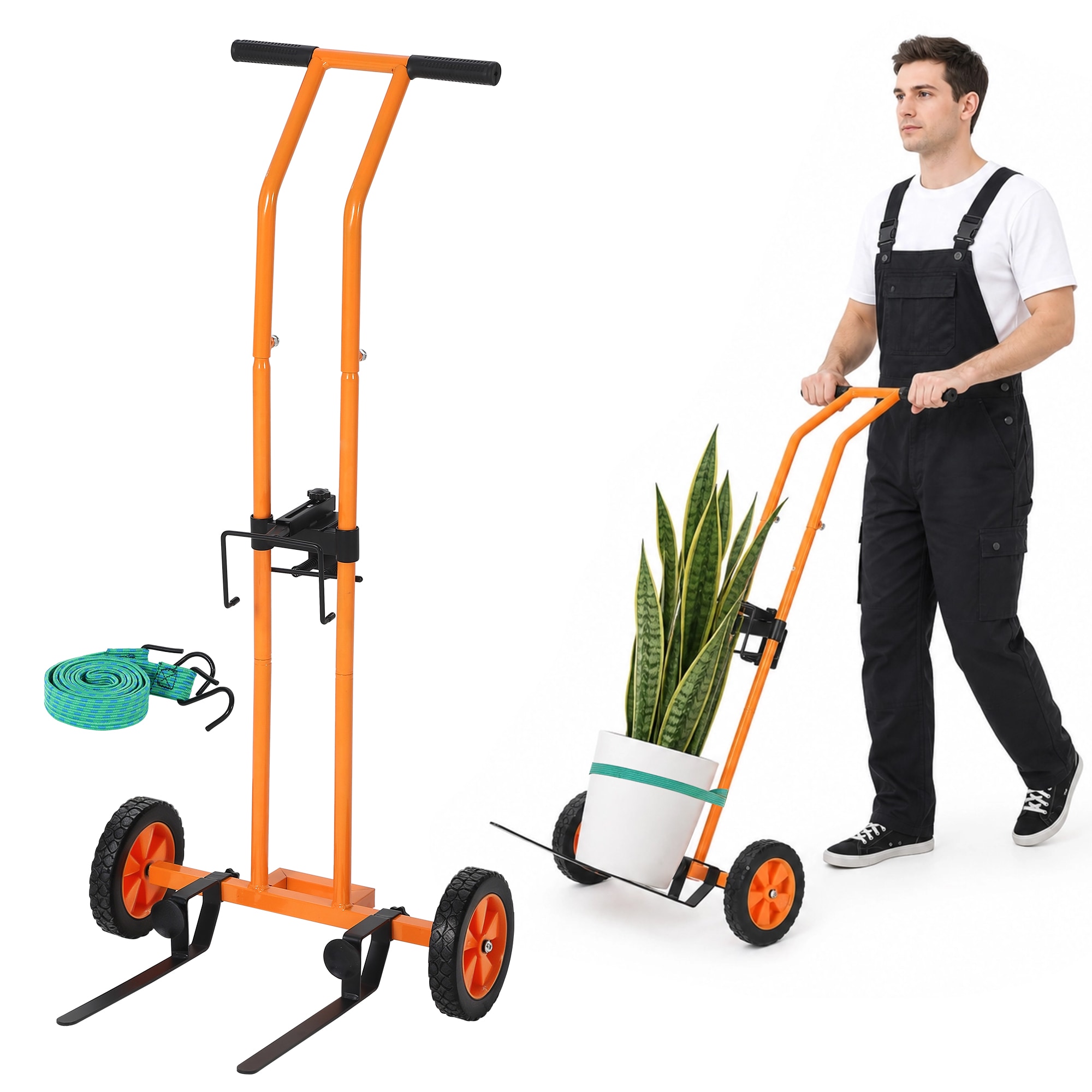 GarveeLife Orange Adjustable Heavy-Duty Plant Dolly Cart for Large Flower Pots Patio Household Moving