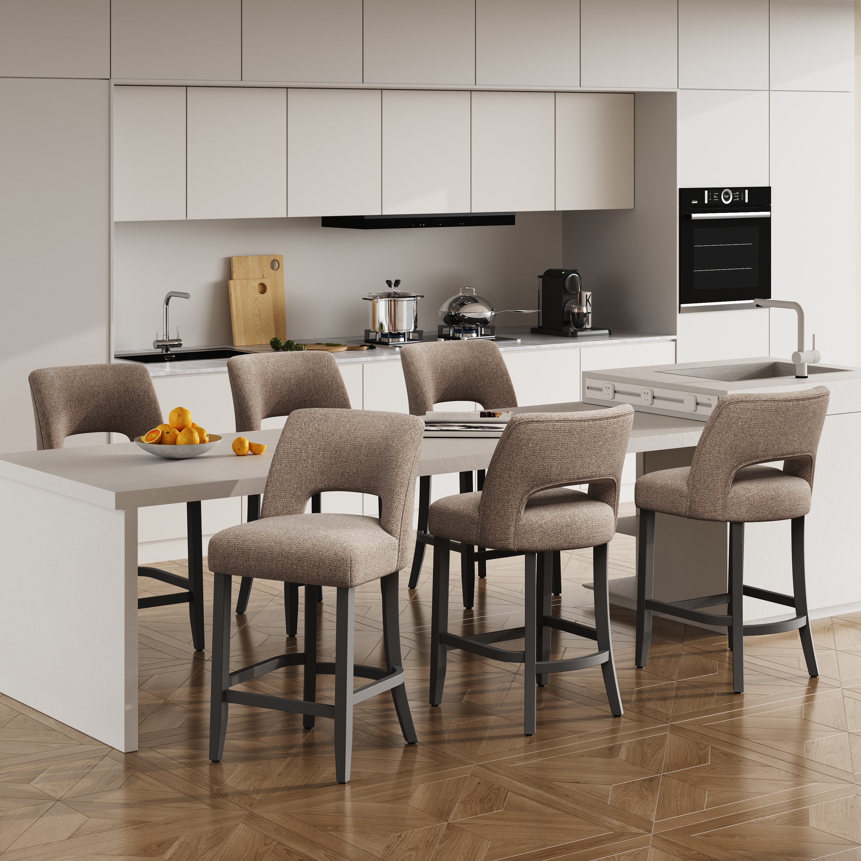 Keoni Upholstered Counter Height Bar Stool with Solid Wood legs Set of 6