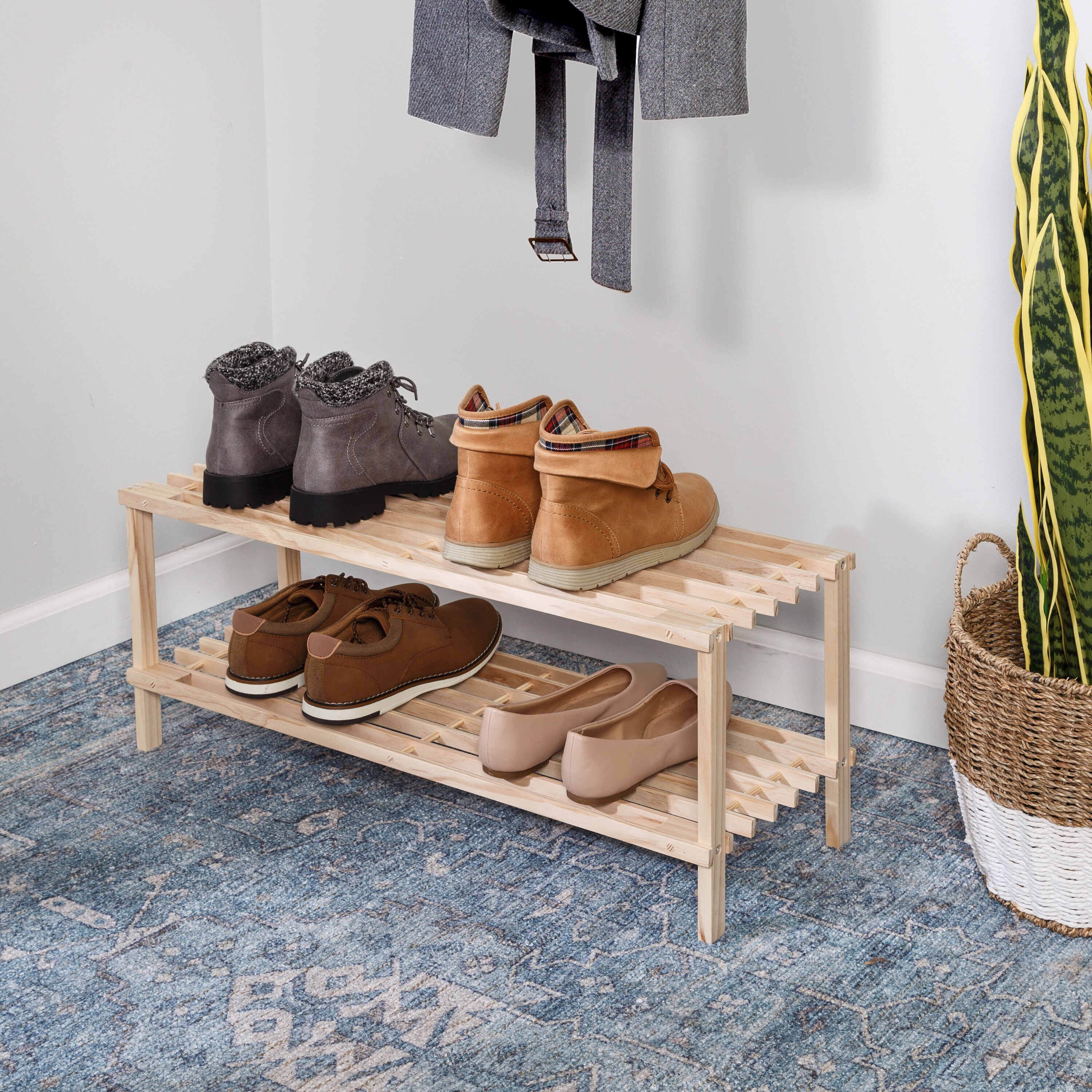 Honey Can Do White Wash 4-Tier Bamboo Shoe Rack