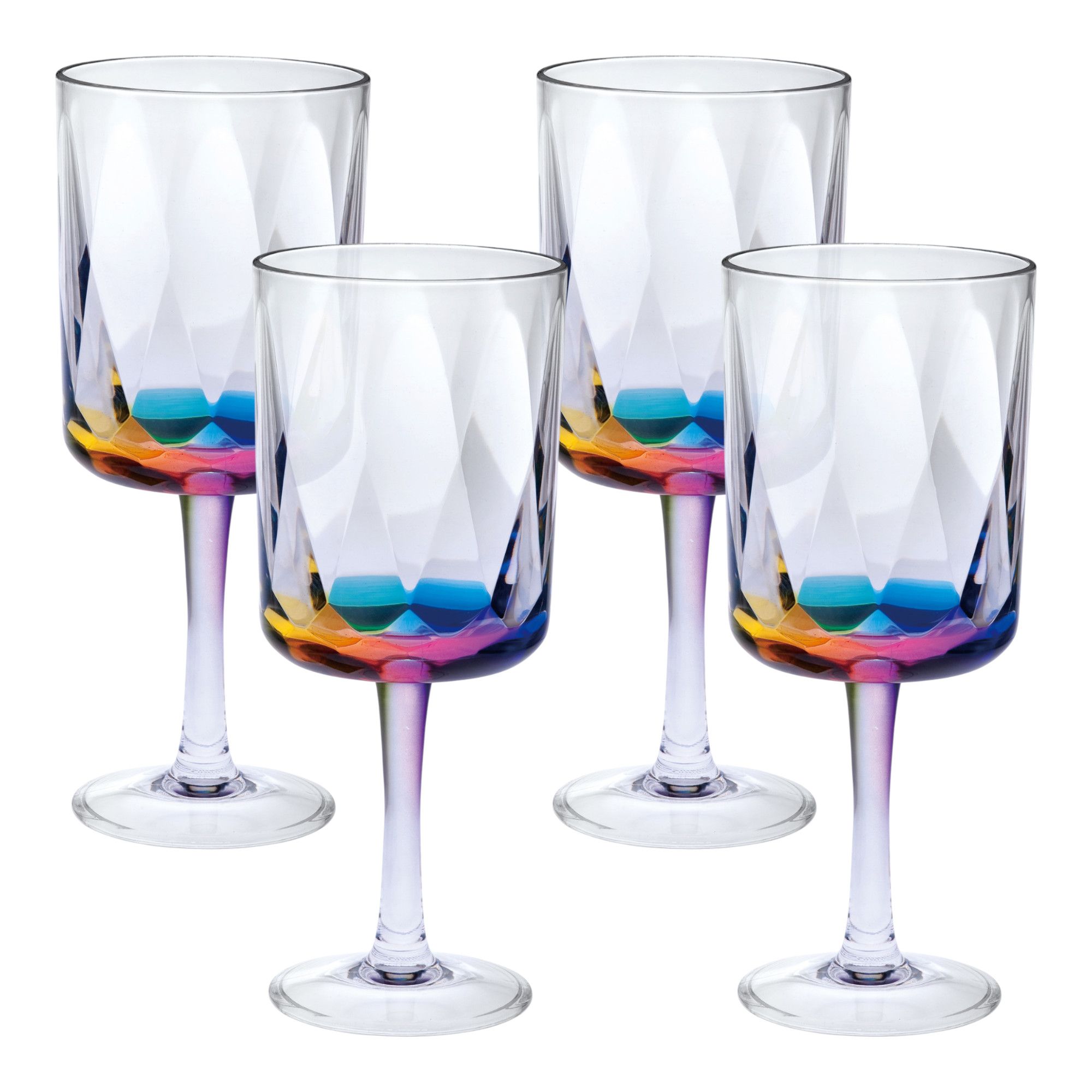 Slickblue Multicolor Acrylic All Purpose Wine Glass Set 4-Piece Stemmed Glassware for Wine Cocktails Beverages and Special Occasions