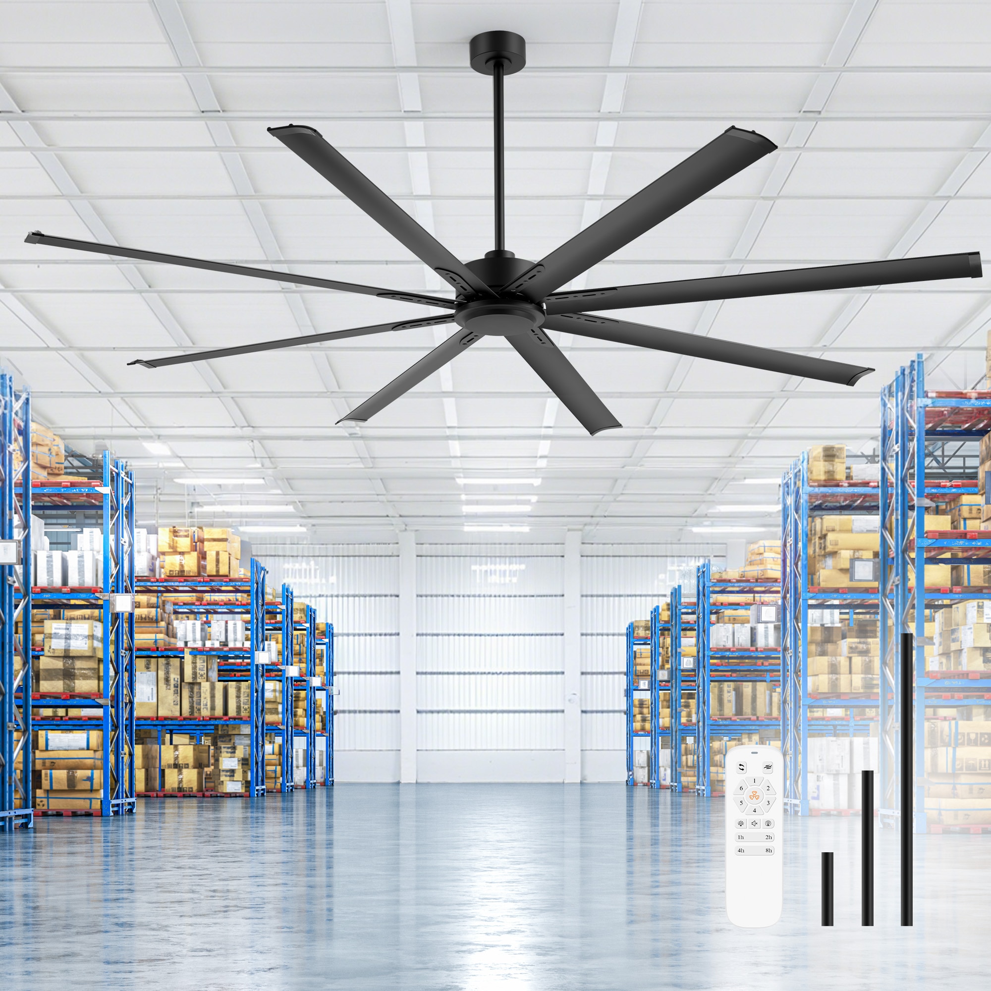 Breezary 29030-BK Oversized industrial 84-in Matte Black with Black Blades Ceiling Fan Without Light 8 -Blade )