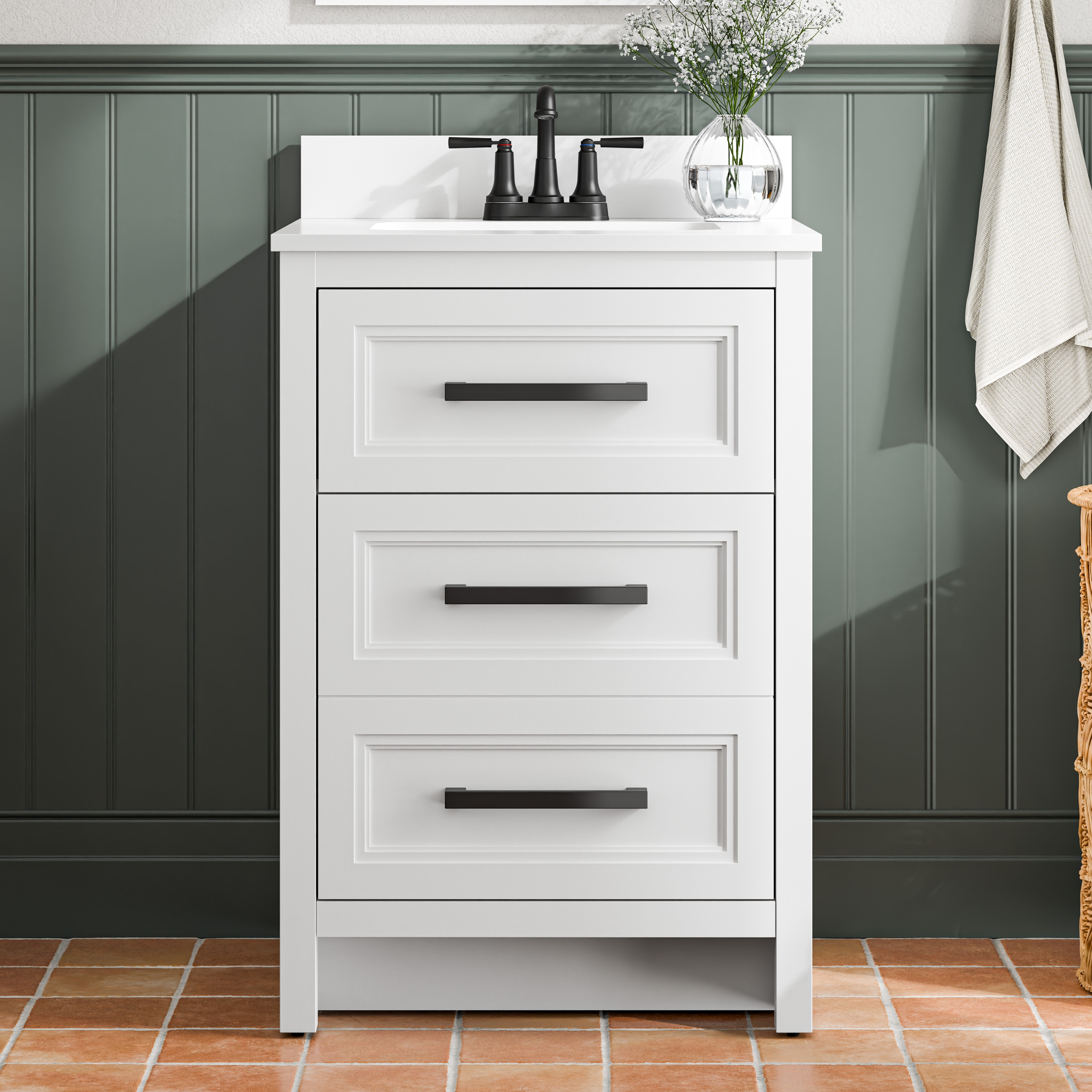 allen + roth 1047VTC-24-201-927UR Norton 24-in White Undermount Single Sink Bathroom Vanity with Carrara Engineered Marble Top