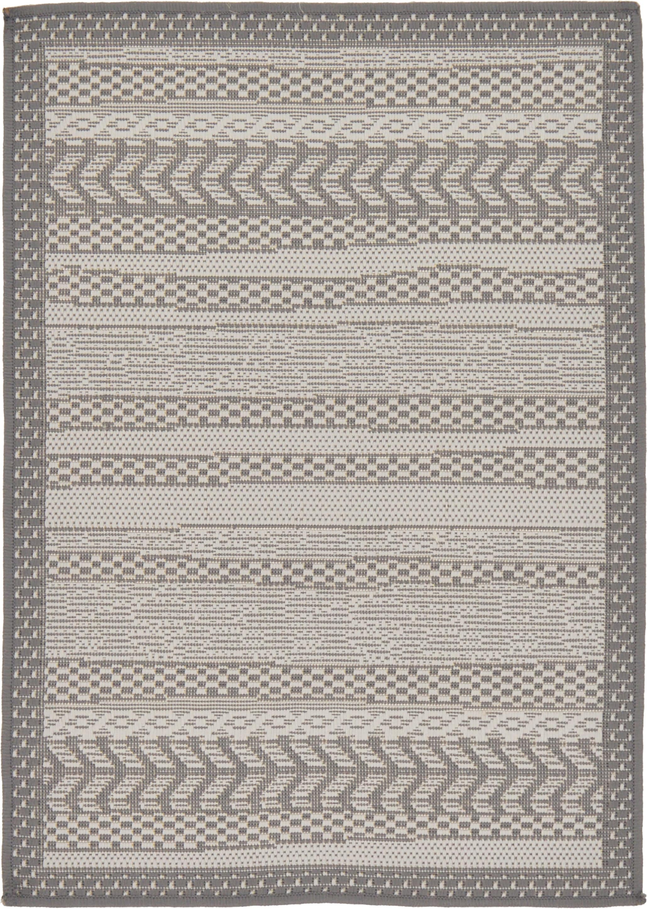 Gray and Silver Striped Outdoor Rectangular Rug