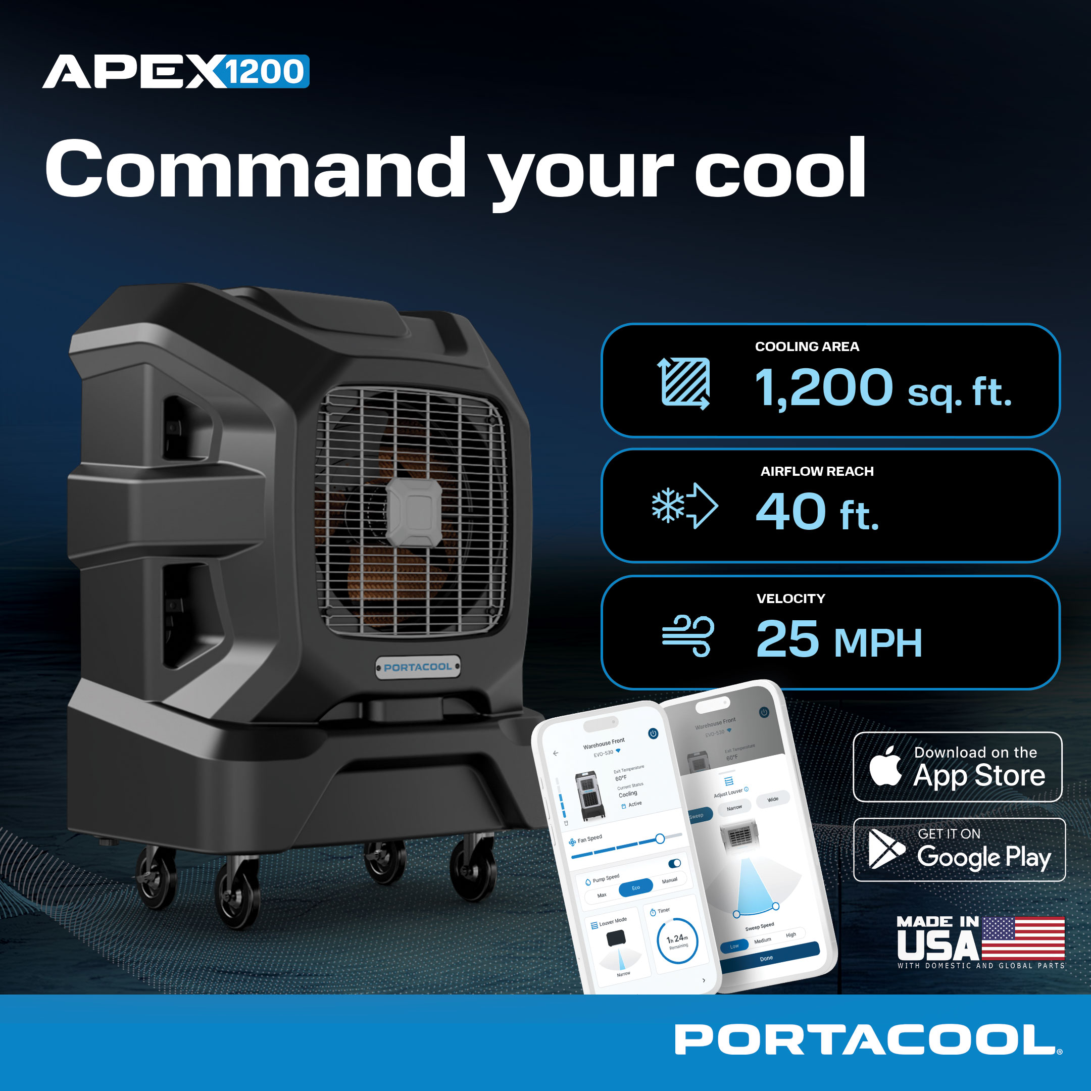Portacool Apex 1200- WiFi High Velocity 4000-CFM 5-Speed Outdoor