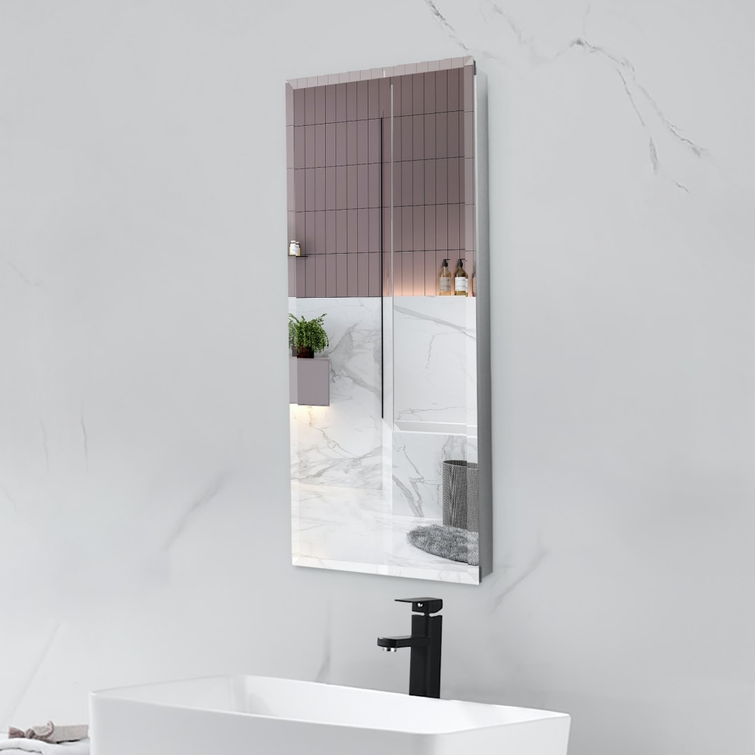 AAZJ JKF-MC1536SA KA 15-Inches x 36-Inches Surface/Recessed Mount Silver Mirrored Rectangle Soft Close Medicine Cabinet