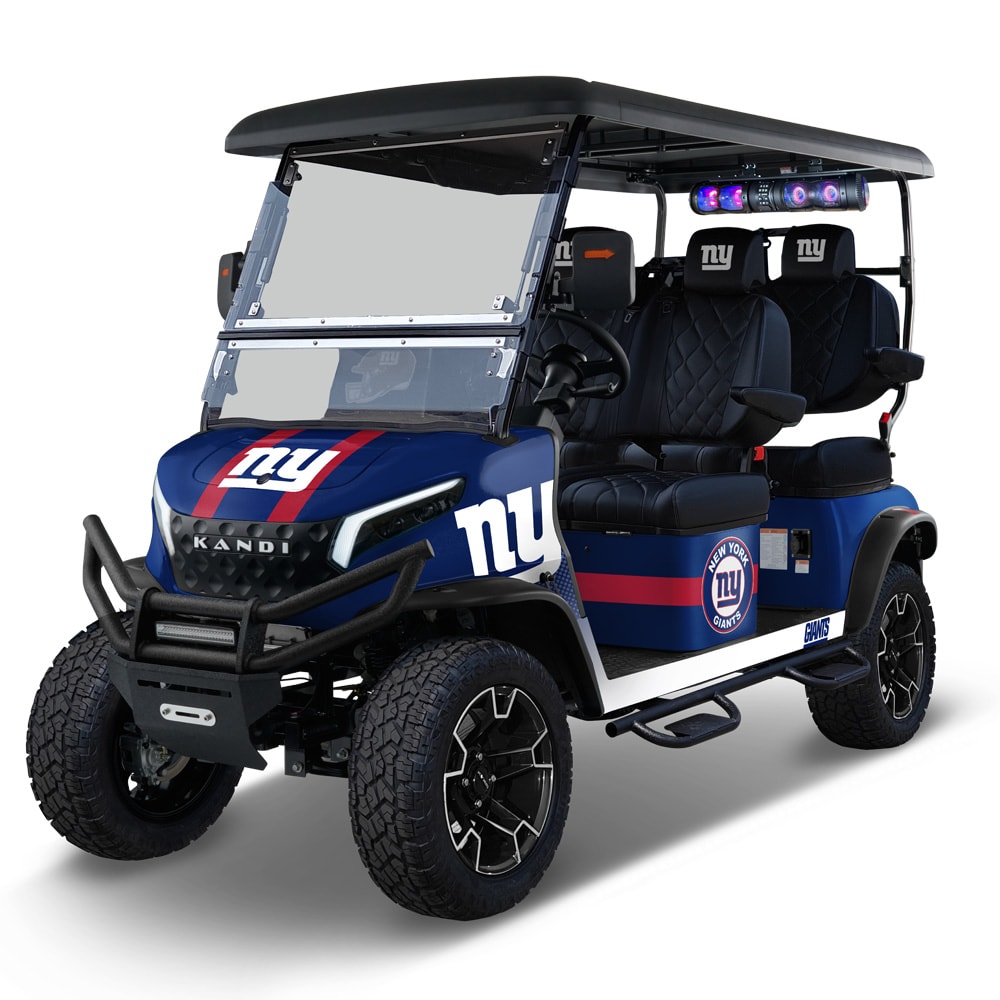 NFL Licensed 4 Seat Electric Golf Cart with Lithium Battery, Max Speed 15 MPH - New York Giants in Blue | - KANDI NFL4PROF-L-NYG