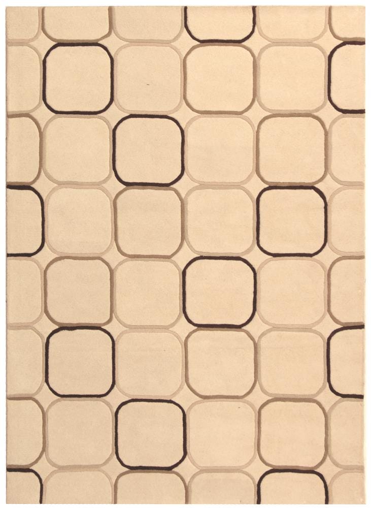 Ivory Geometric Tufted Wool and Viscose Area Rug, 5' x 8'